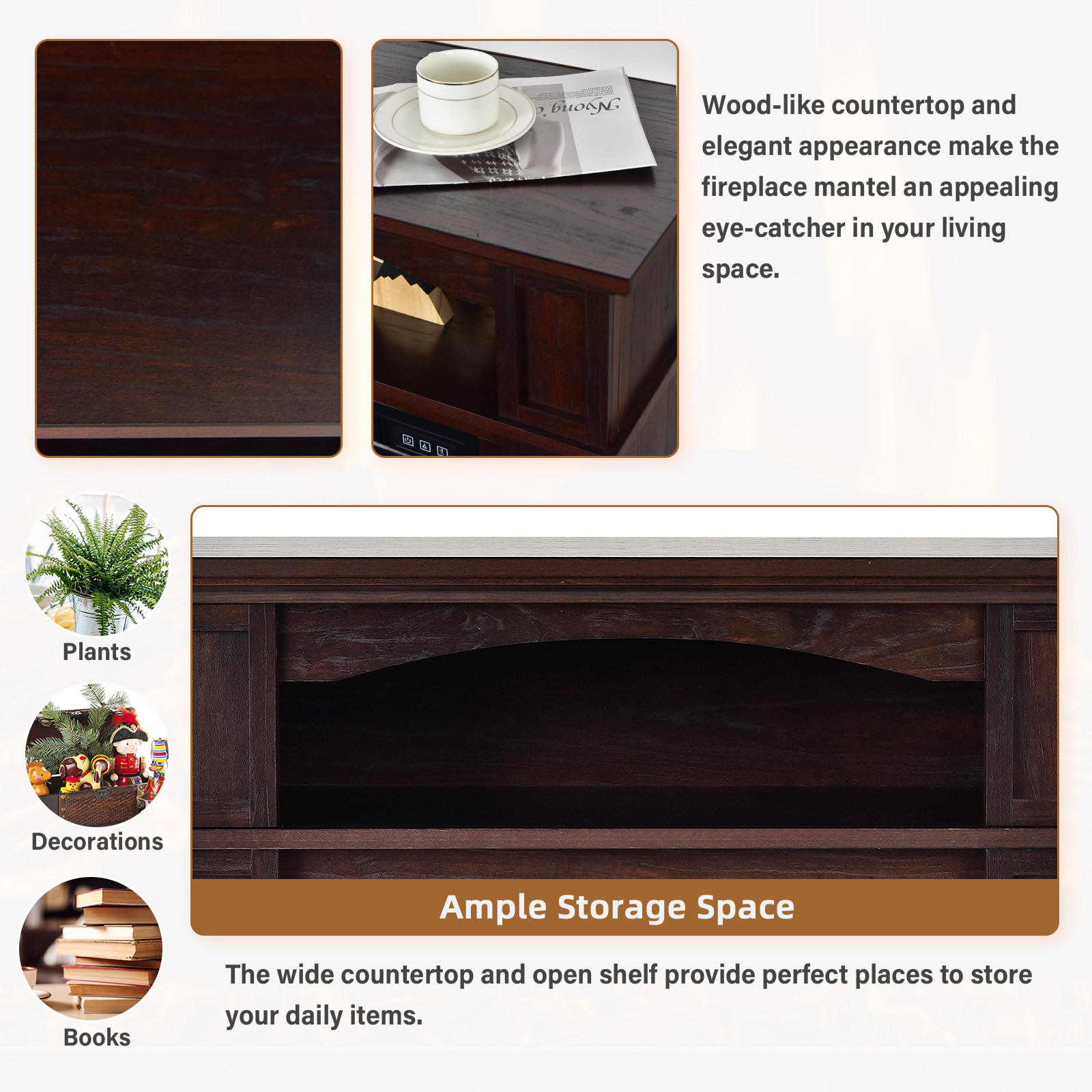 SUGIFT 18-in Electric Fireplace Insert Open Shelf Mantel TV Stand 32-in x 13-in x 31-in 1400W 4650 BTU Natural