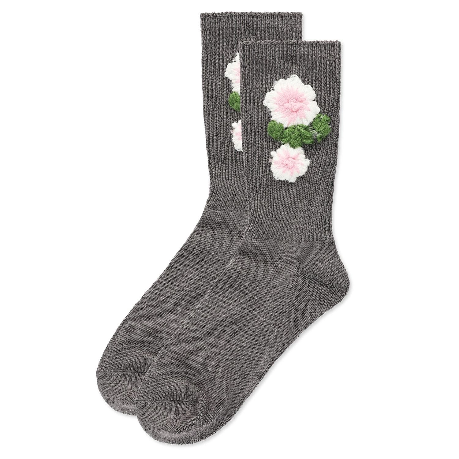 MeMoi Women's Crochet Flower Ribbed Crew Socks