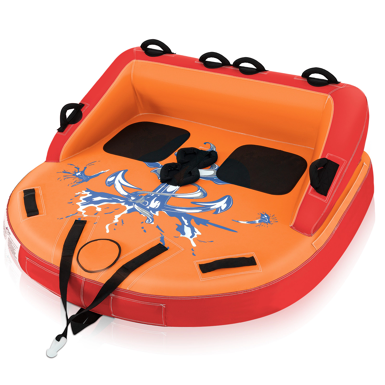 SUGIFT 2-Rider Inflatable Towable Tube, 340 lb Capacity, High Backrest, Dual Tow Points