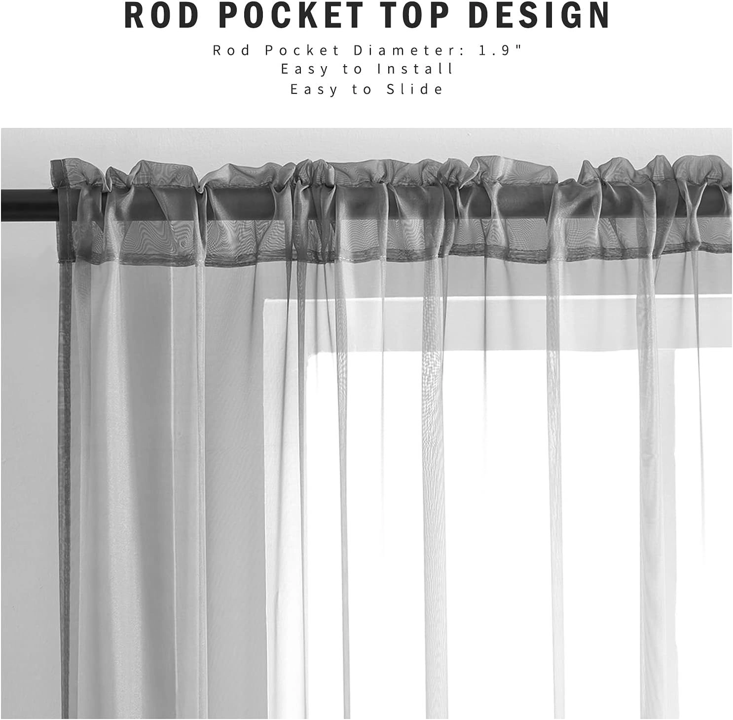 Kate Aurora Hotel Lux 2 Piece Charcoal Gray Rod Pocket Sheer Curtain Panels