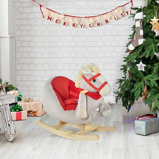 HONGGE Qaba Kids Ride-On Rocking Horse Toy, Rocker with Lullaby Song