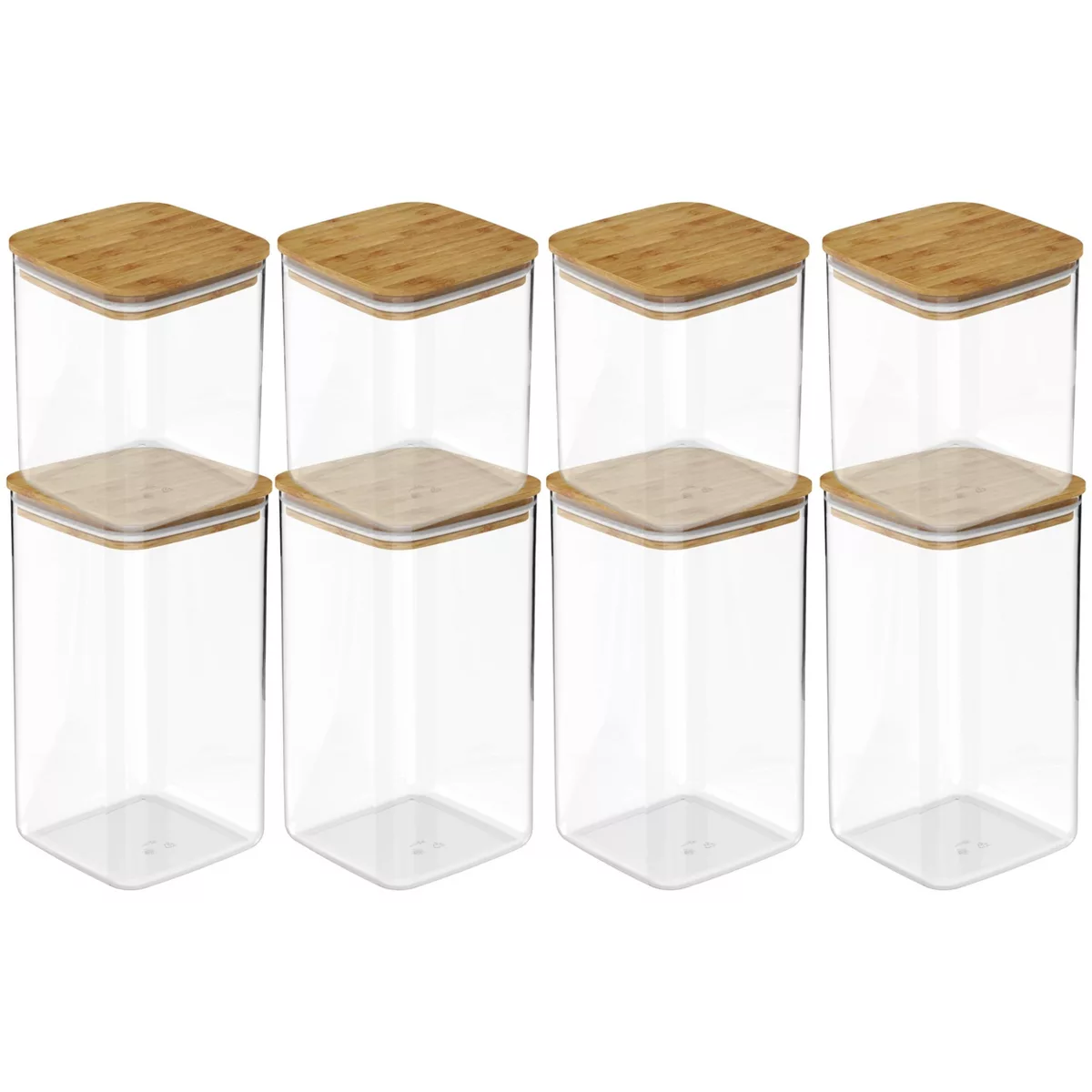 OU Airtight Food Storage Container Set 16pc, Clear Plastic Container w/ Leak Proof Bamboo Lid Stackable Pantry Organizer