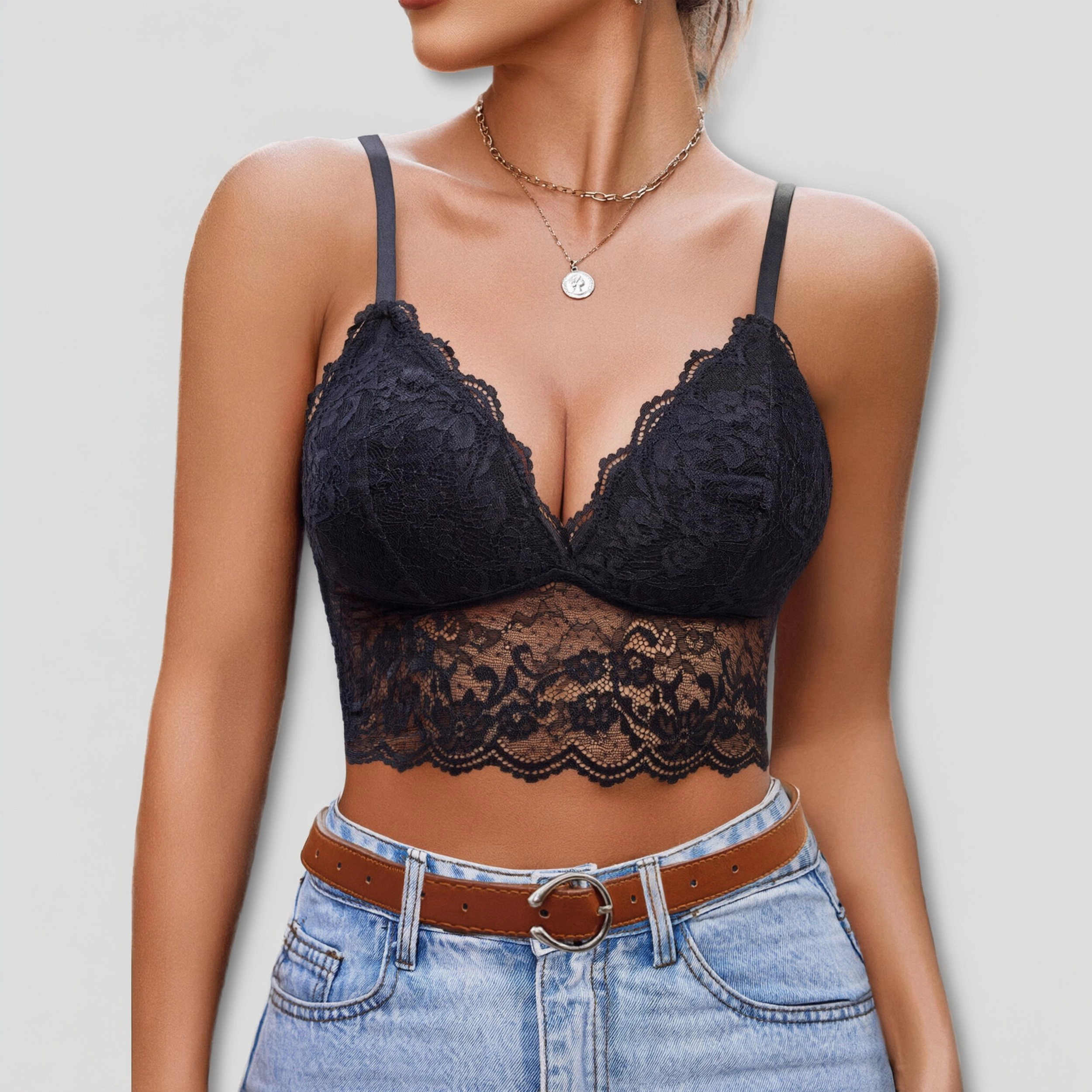 Avidlove Women's Lace V Neck Spaghetti Strap Crop Bralette