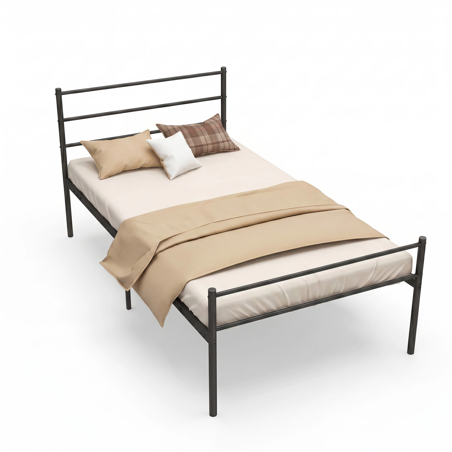 LJG Twin Size Metal Bed Frame Platform with Headboard-Black