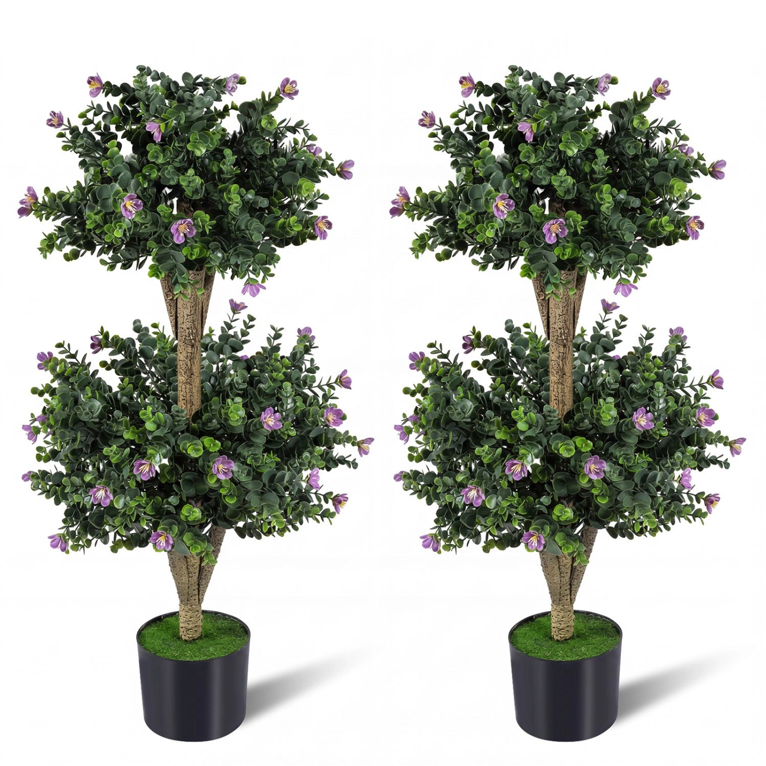 SlickBlue 36" Artificial Boxwood Topiary Trees with Cement Pots, 2 Pack