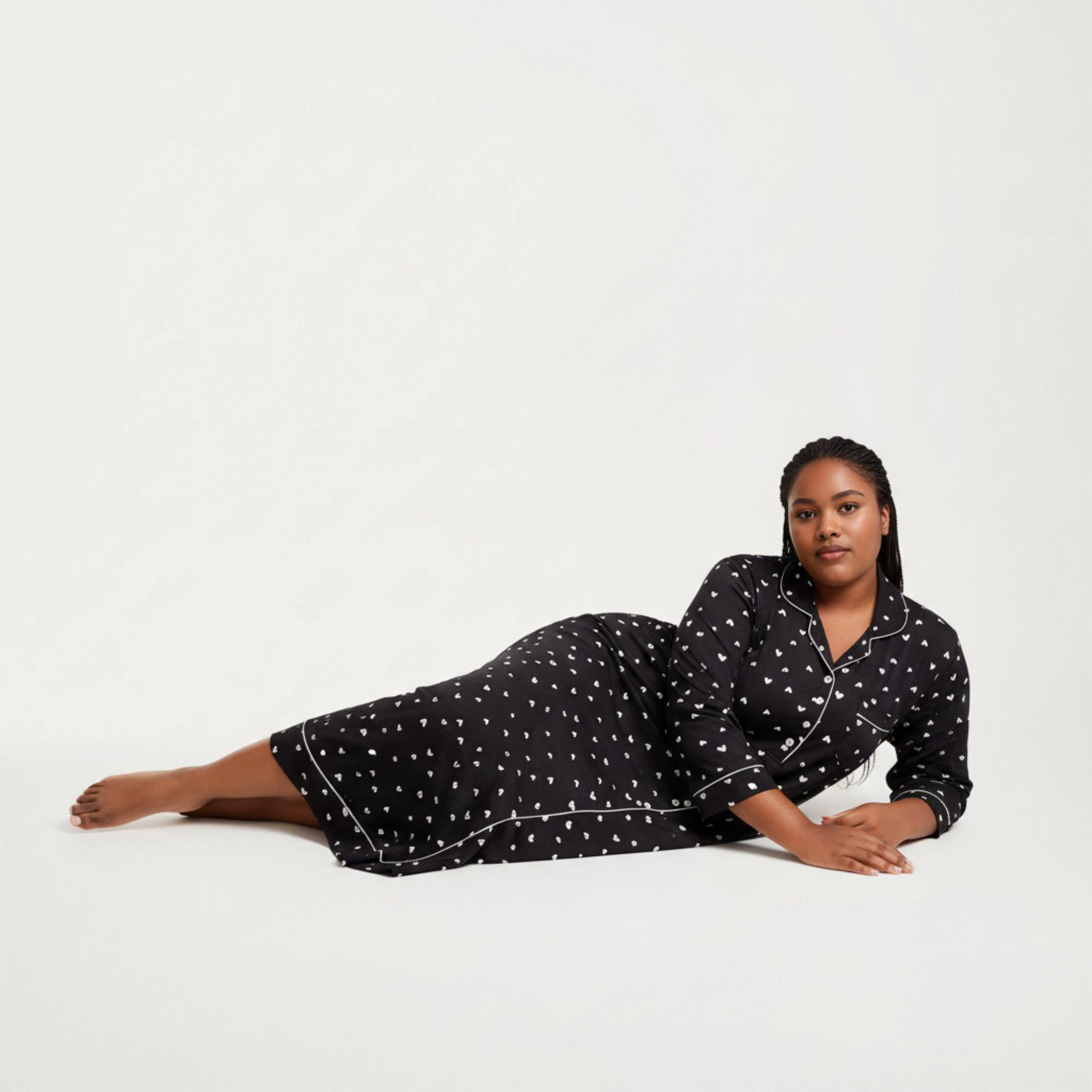 Anna-Kaci Women's Valentine Heart Print Long Sleeve Maxi Nightgown with Soft Stretch Fabric Classic Piped Collar Detail