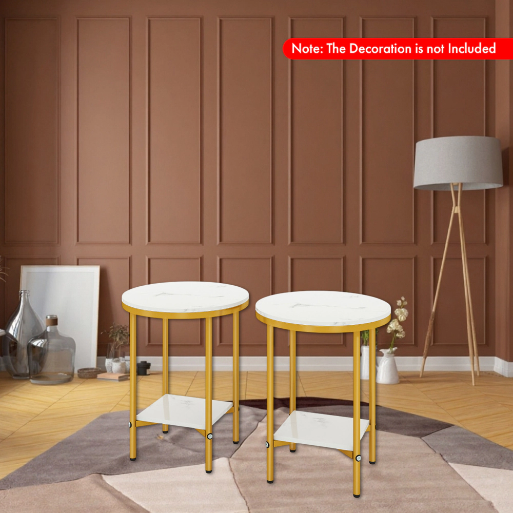 Hivvago Round Double-Tier Coffee Table with Open Storage Shelf