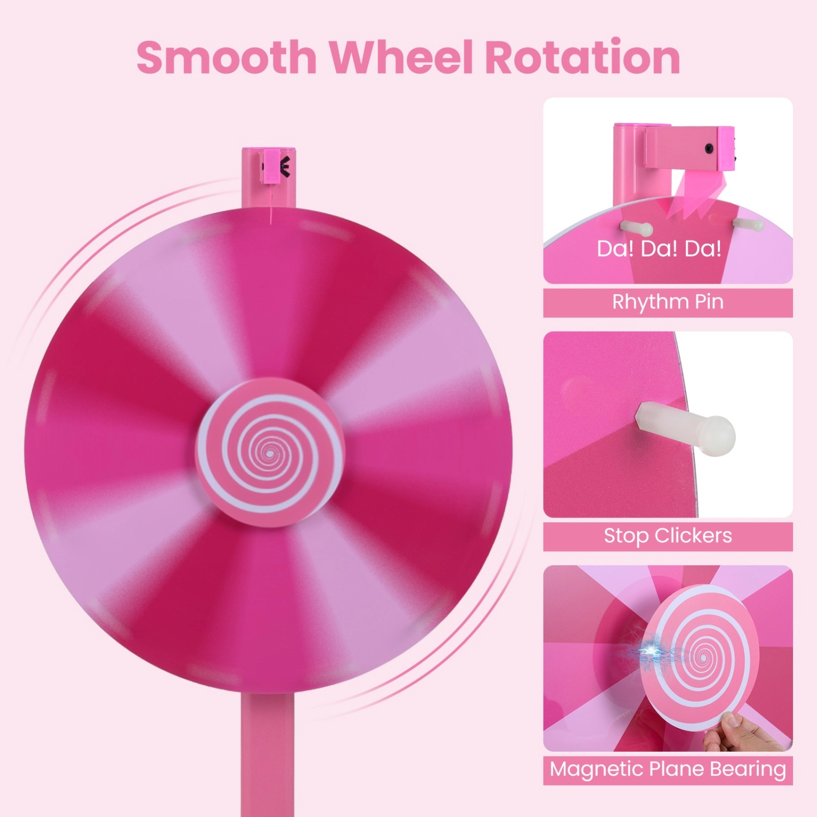 SUGIFT 18-In Prize Wheel Game with Blackboard Marker and Eraser Adjustable Floor or Table Use Pink