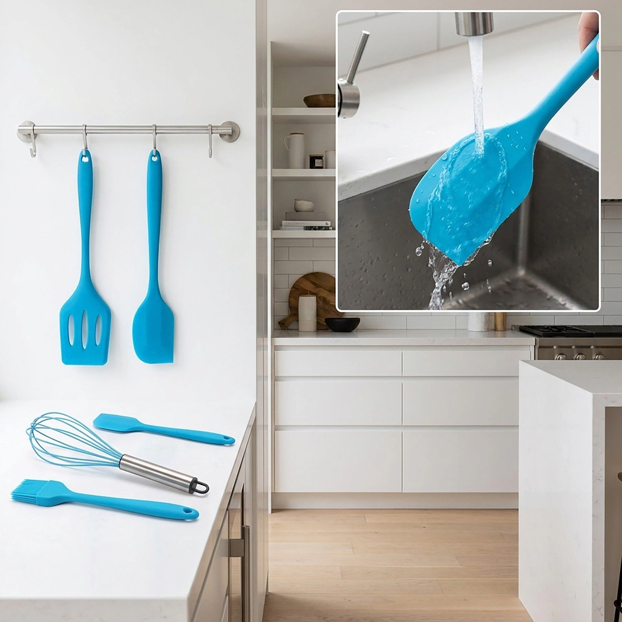 Alilang Women 5-Piece Silicone Kitchen Utensil Set with Spatulas, Whisk and Pastry Brush