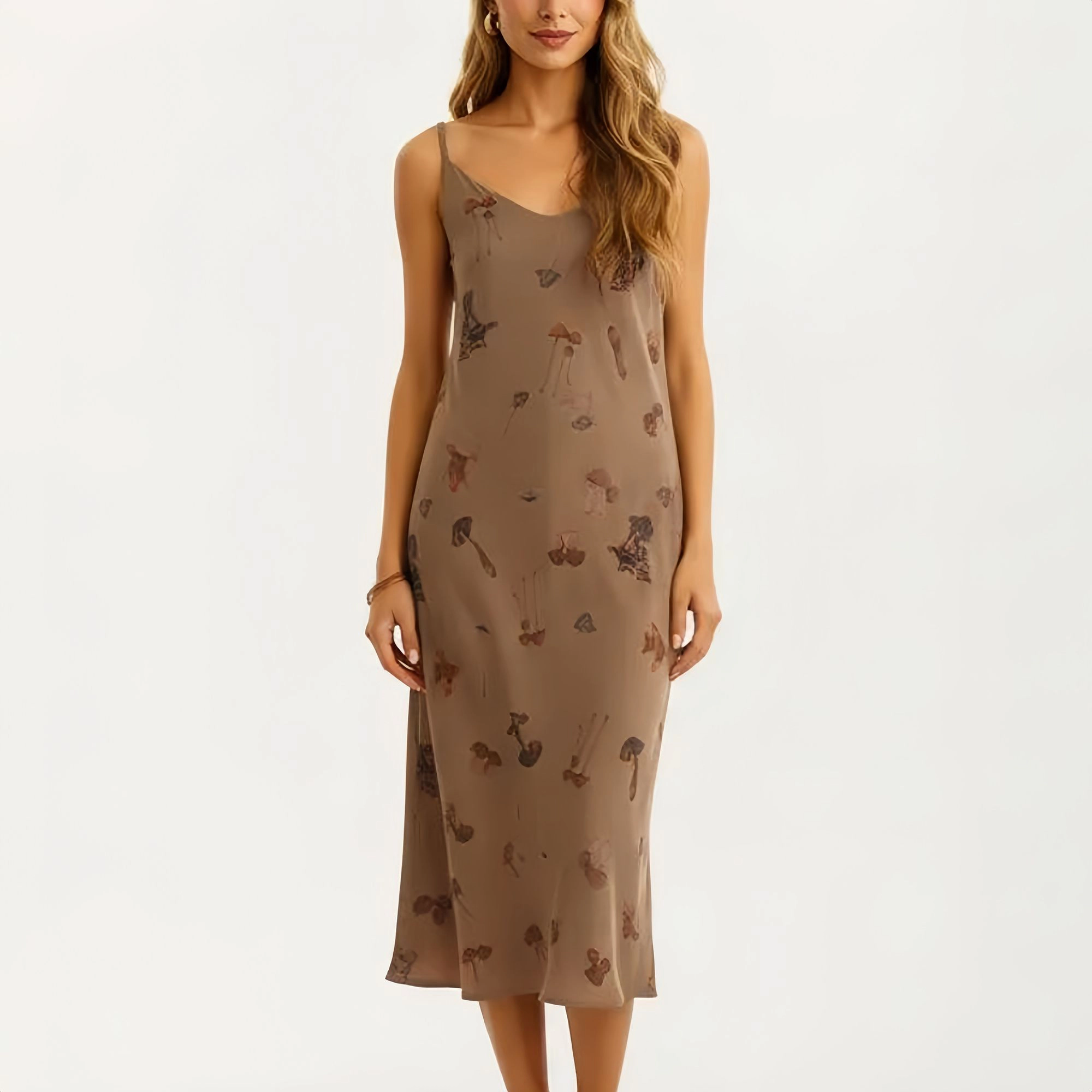 Anna-Kaci Women's Modal Pajama Dress Sleeveless Spaghetti Strap Midi Sleepwear Nightgown Printed Pattern Relaxed Fit