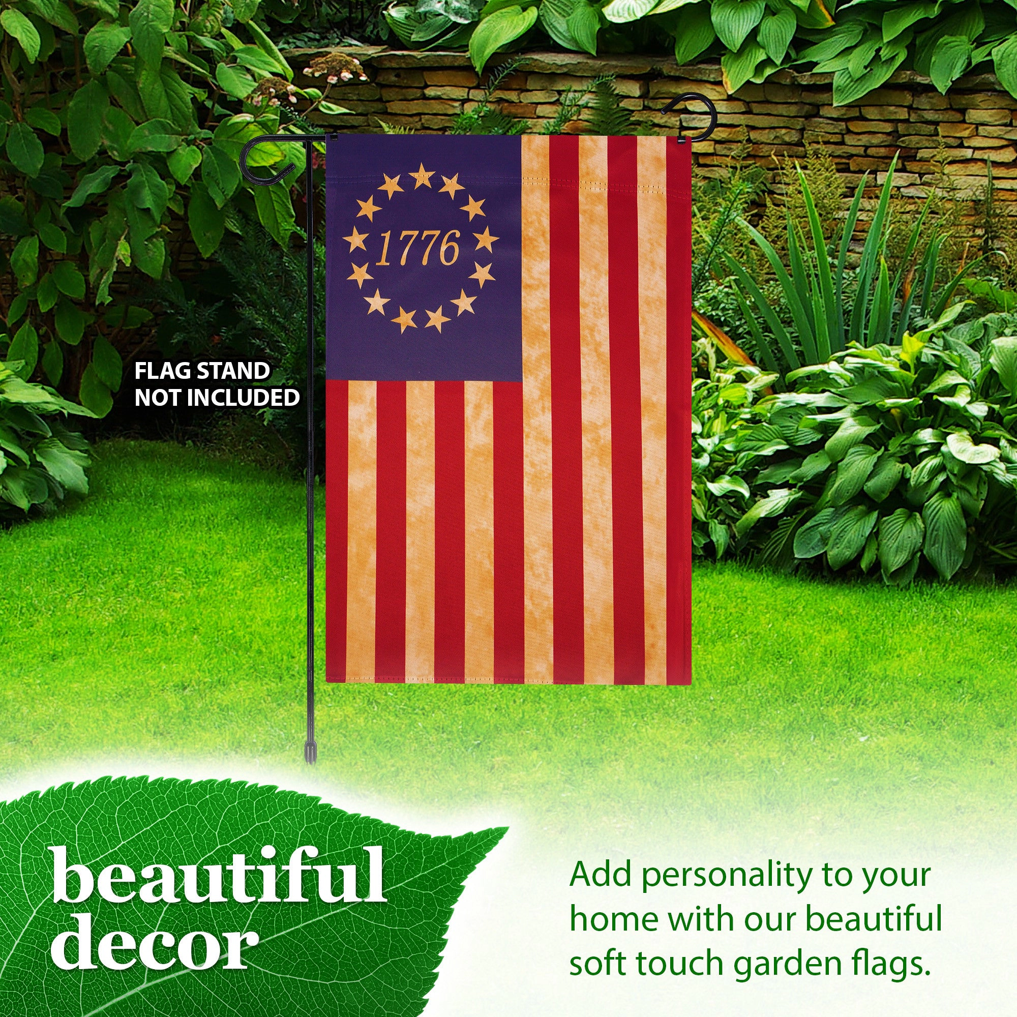G128 Betsy Ross 1776 Tea Stained Garden Flag 12x18in Double-Sided Blockout Polyester