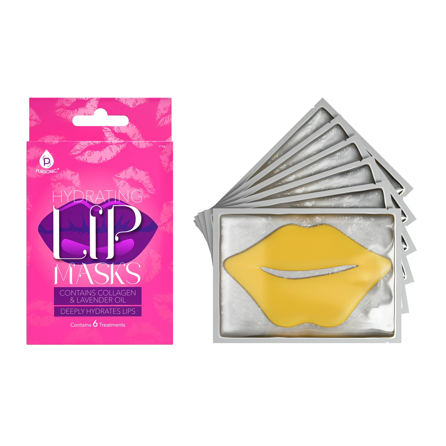 Pursonic Women's Hydrating Lip Care Treatment with Collagen & Lavender Oil, Lip Masks 6 Pack