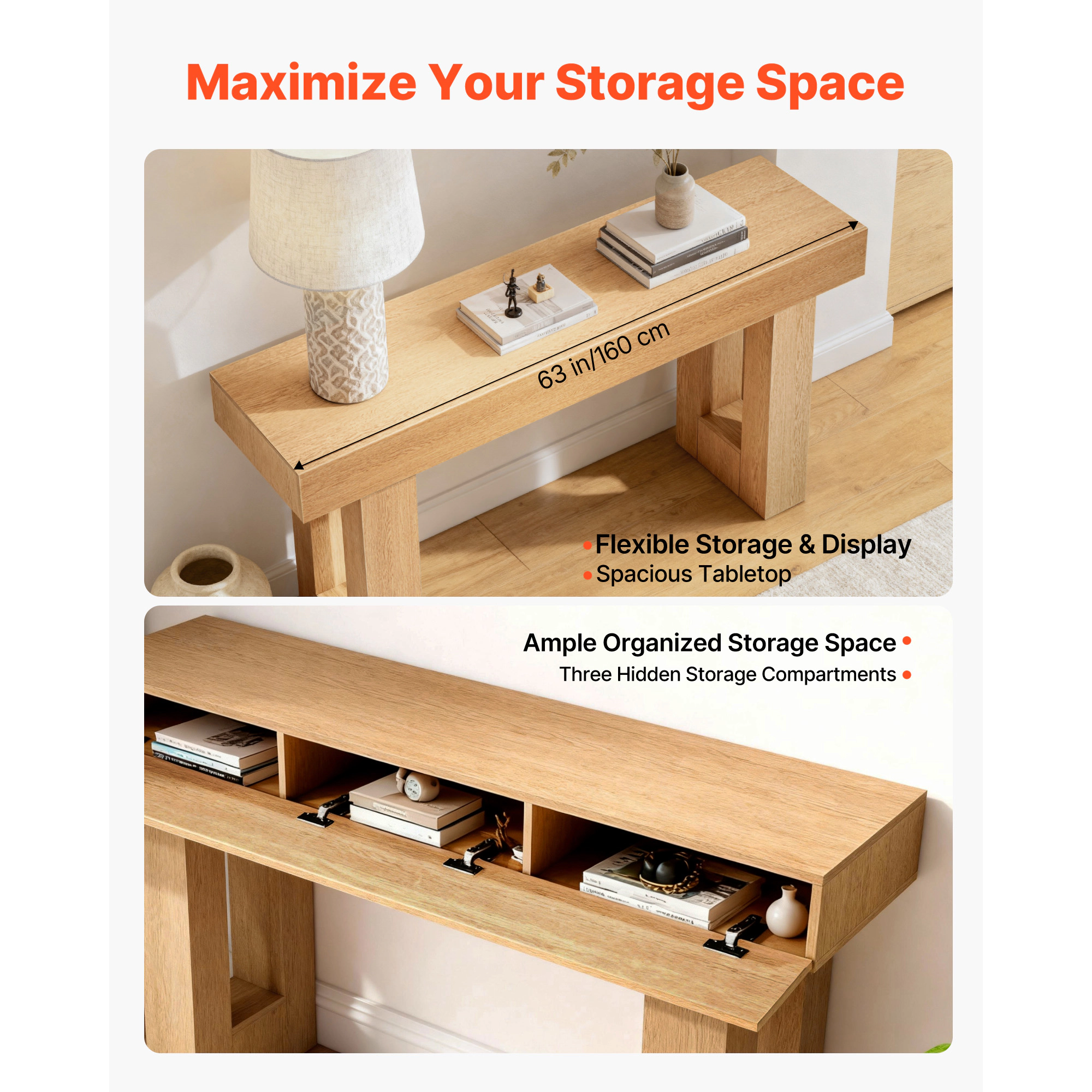 HONGGE Console Table Farmhouse Desk Behind the Couch Wooden Rectangle Entrance Narrow Sofa Table for Hallway Bedroom