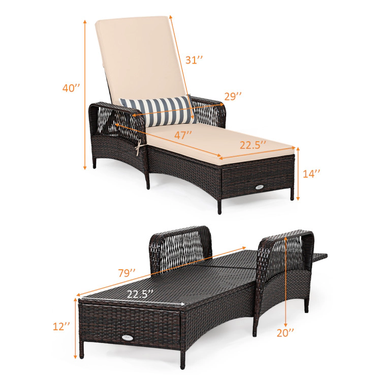 Hivvago Outdoor Patio Wicker Chaise Lounge Chair with Adjustable Backrest and Pillow