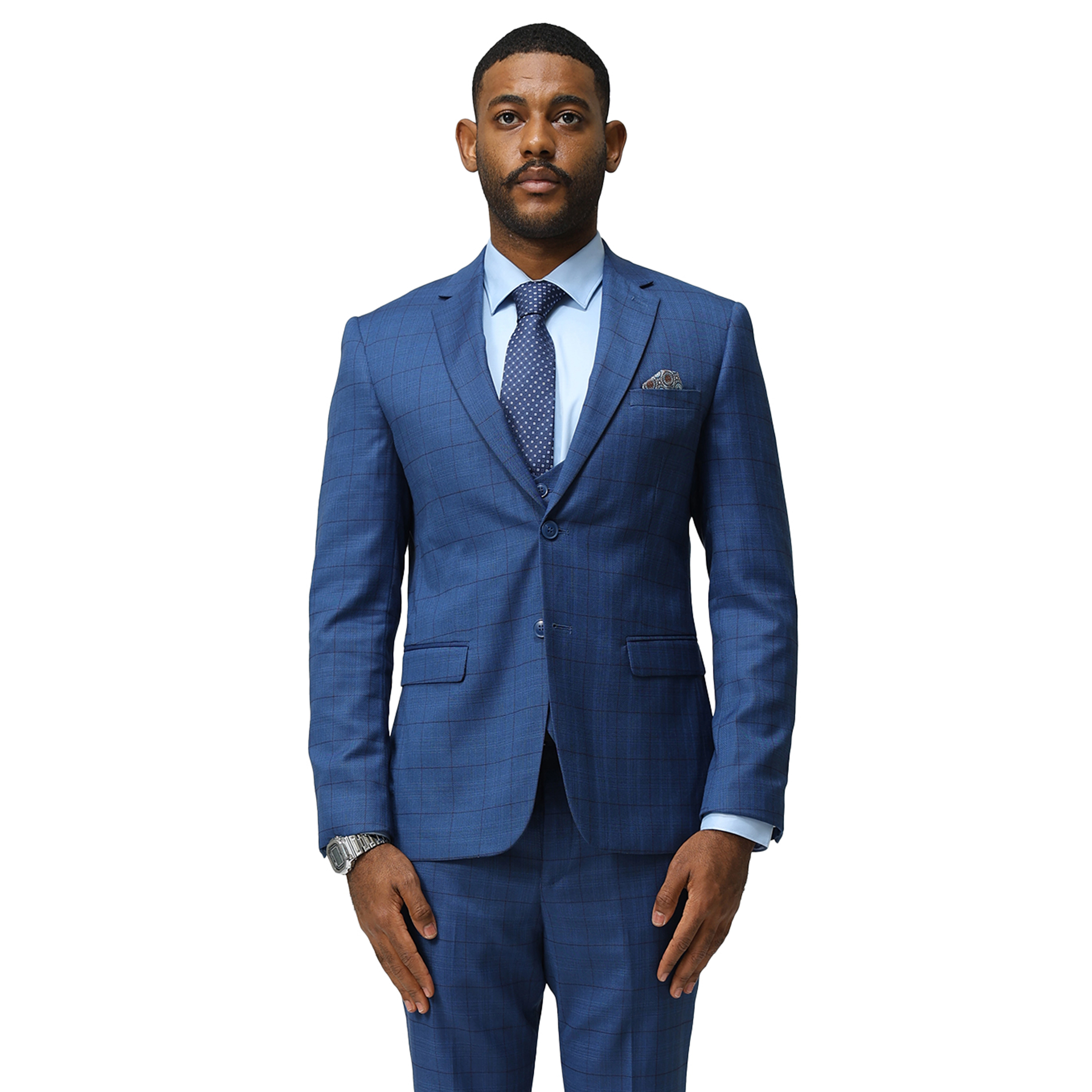 Sean Alexander Mens Skinny Fit Tone on Plaid 3-Piece Suit Set
