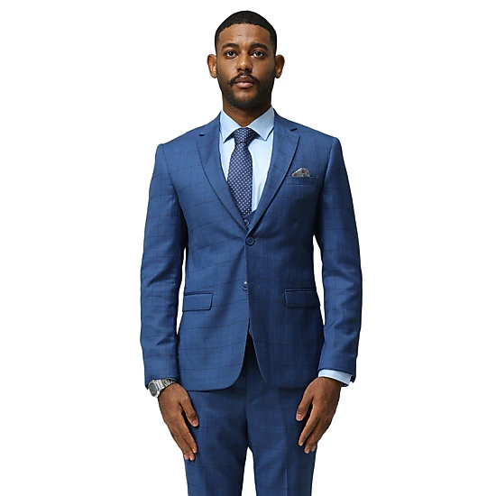 Sean Alexander Mens Skinny Fit Tone on Tone Plaid 3-Piece Suit Set