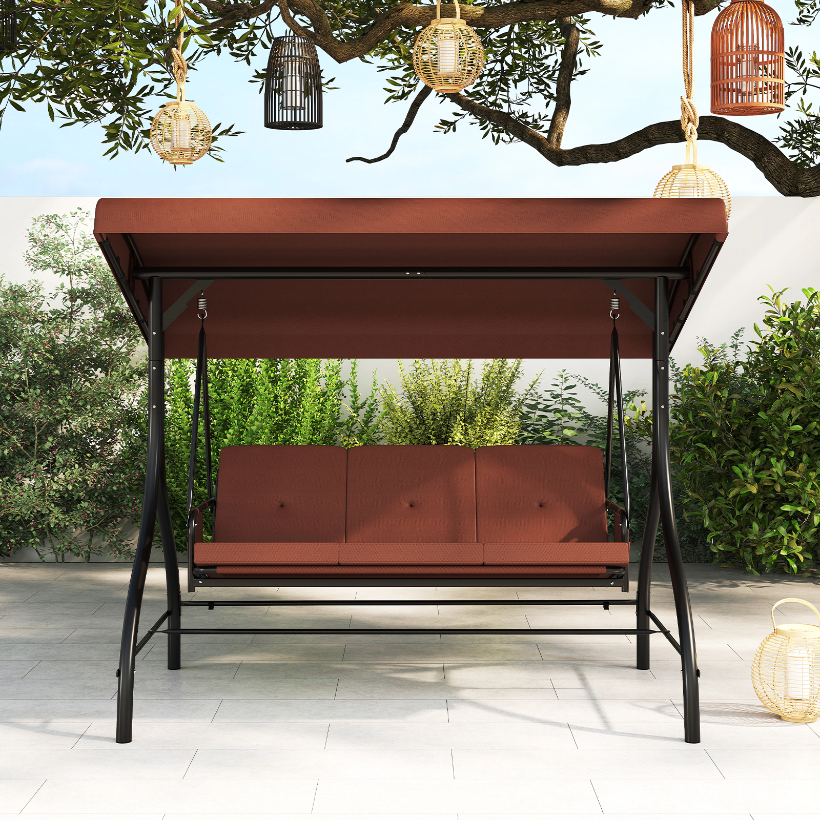 LJG 3-Piece Patio Swing with Canopy Removable Cushions and Side Pockets