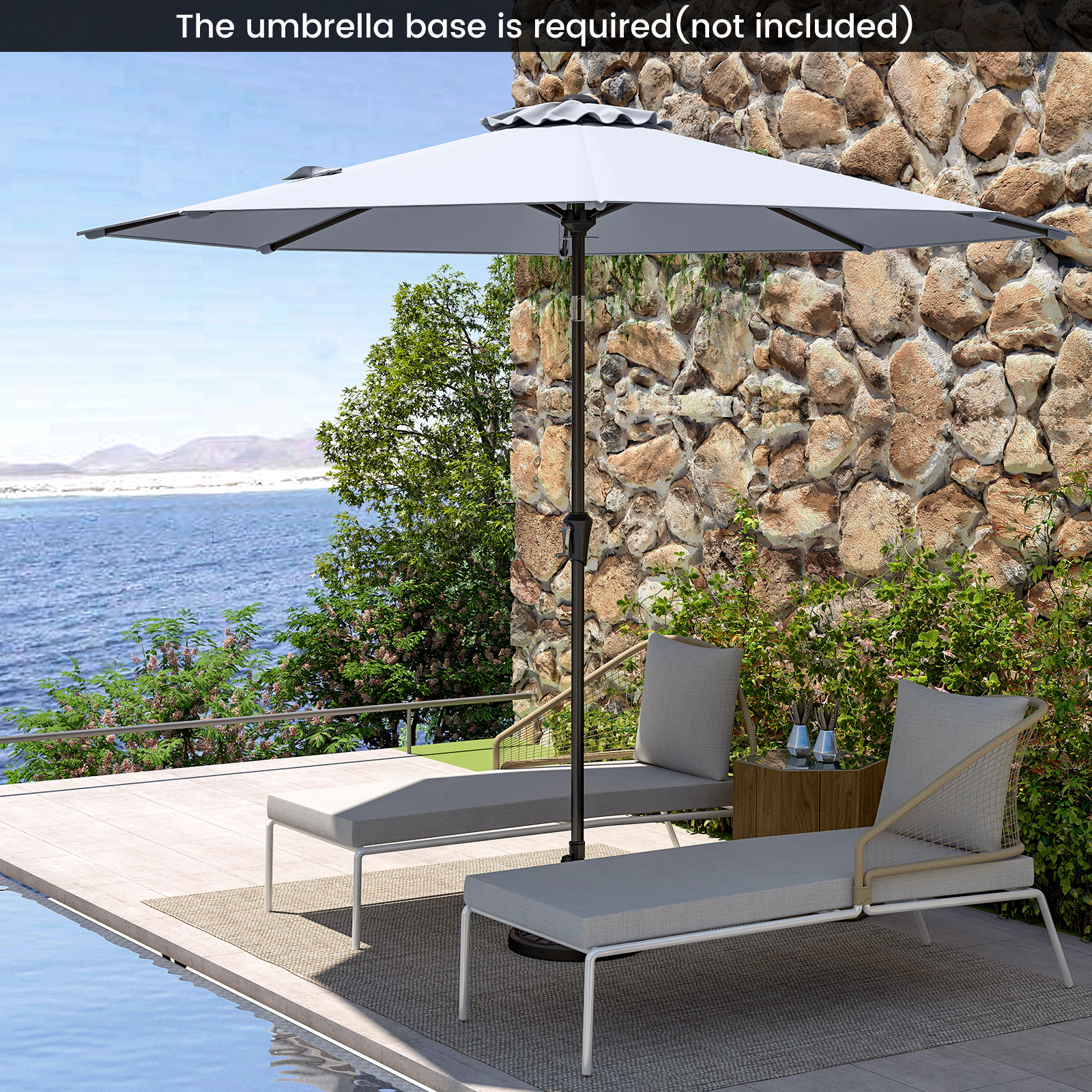 SUGIFT 9-ft Outdoor Market Patio Table Umbrella with Push Button Tilt Crank Lift Gray