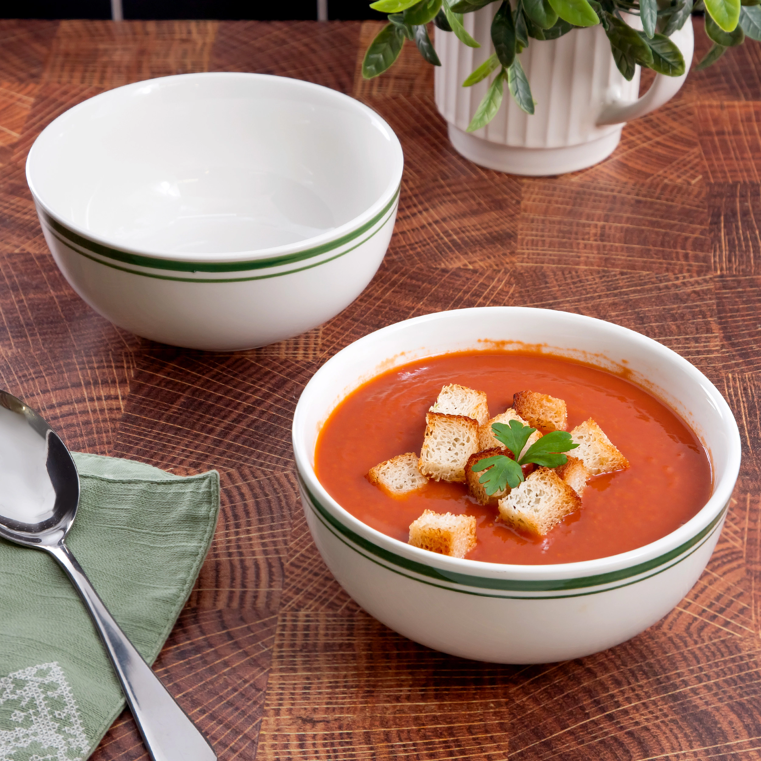 Gibson Home Hometown Diner 8 Piece 6 Inch Round Ceramic Cereal Bowl Set with Green Band
