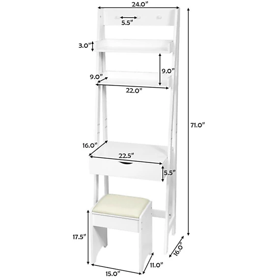 Hivvago 3-In-1 Modern Shelf Vanity Set With Flip Top Mirror And 6 Makeup Organizers