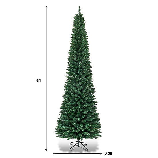 Glintex 9-Ft Slim Pencil Christmas Tree with 1500 Tips and Foldable Sections, Green