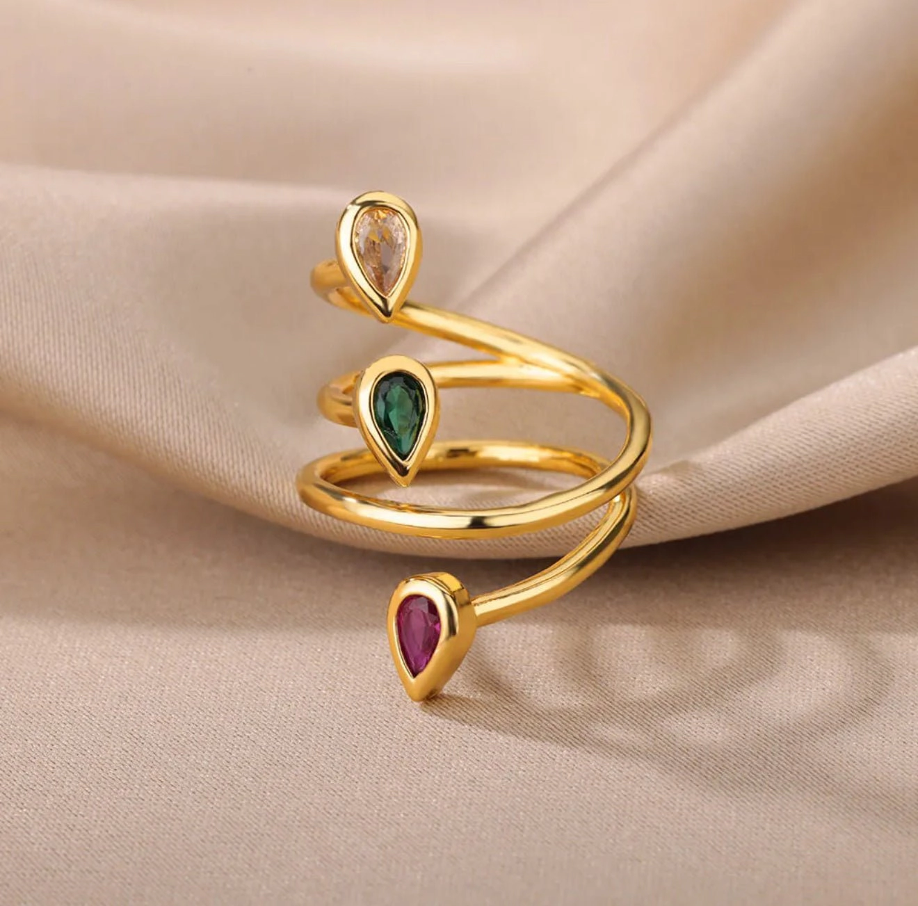 DressAtR Women's Multi Layer Zircon Gold Plated Open Ring