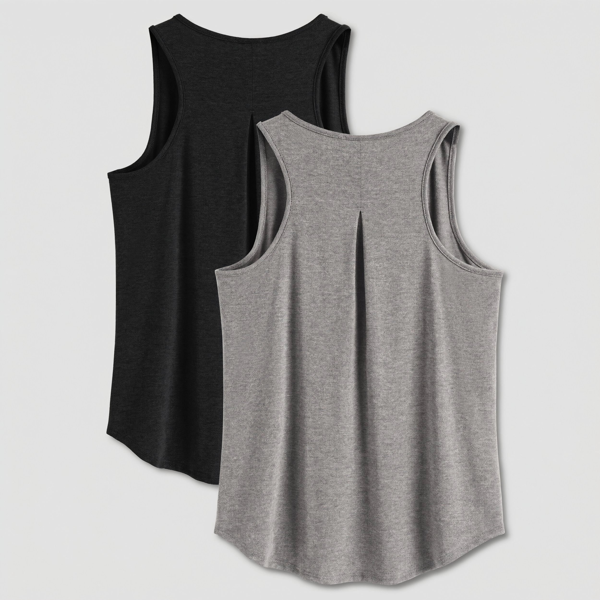 Pinspark Womens Solid Sleeveless Tank Tops Racerback Pleated Back Loose Casual Tunics