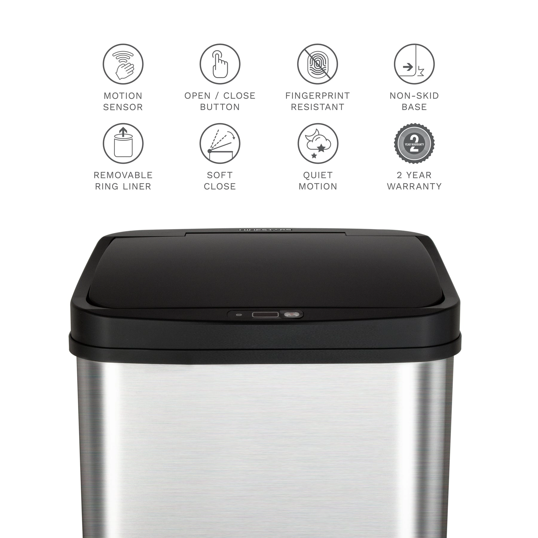 Ninestars Rectangular 13.2-Gallon Stainless Steel Motion Sensor Trash Can