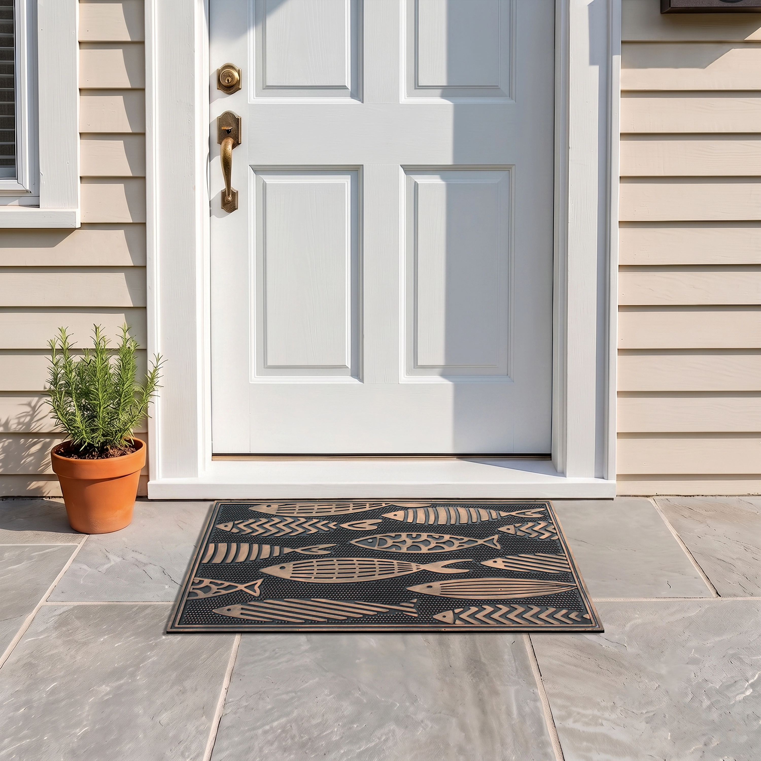 A1 Home Collection Rubber Welcome Doormat Non-Slip Indoor Outdoor Front Door Mat, Nautical Fish, 18 x 30 Inches