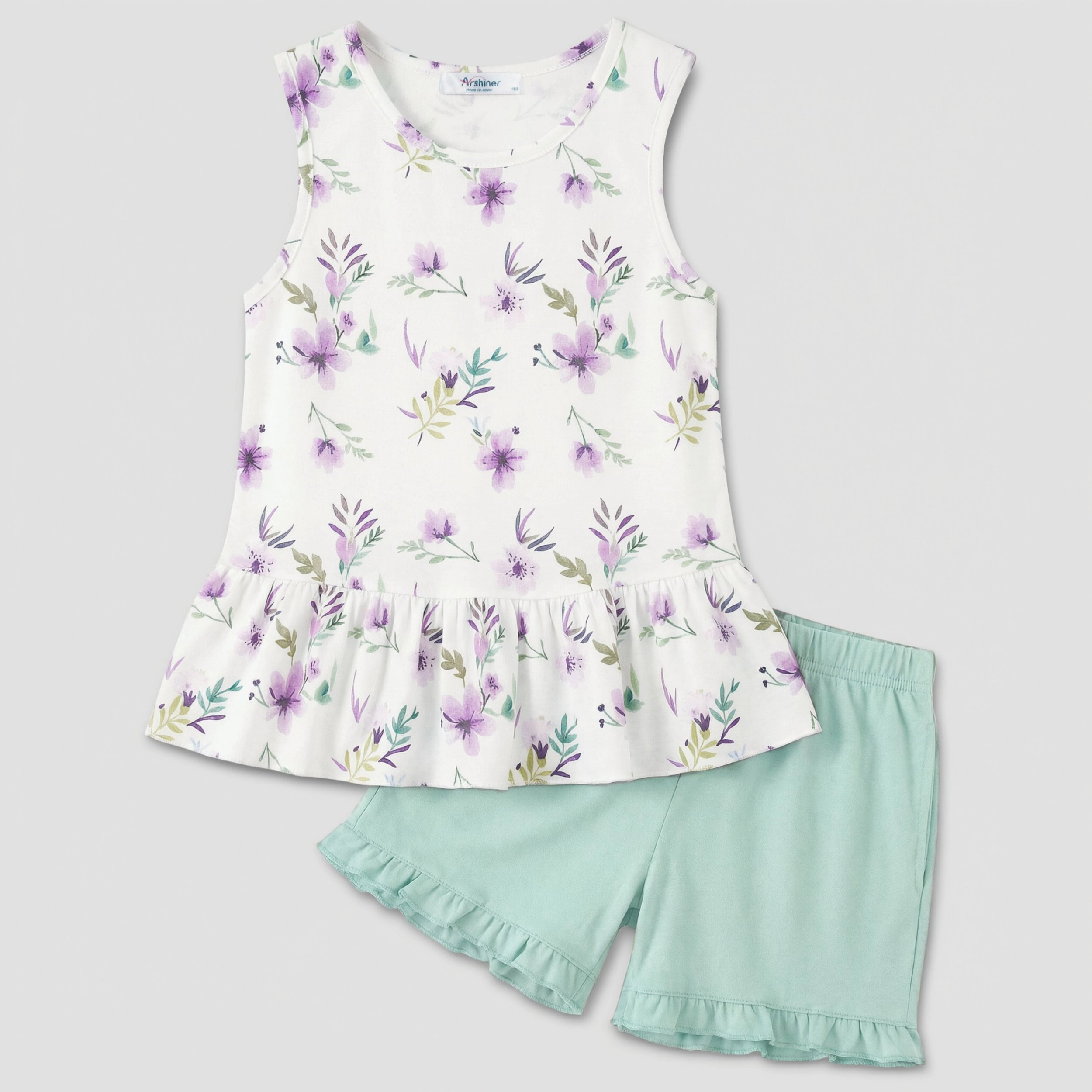 Arshiner Girls Summer Outfit Sleeveless Top And Ruffle Shorts Print
