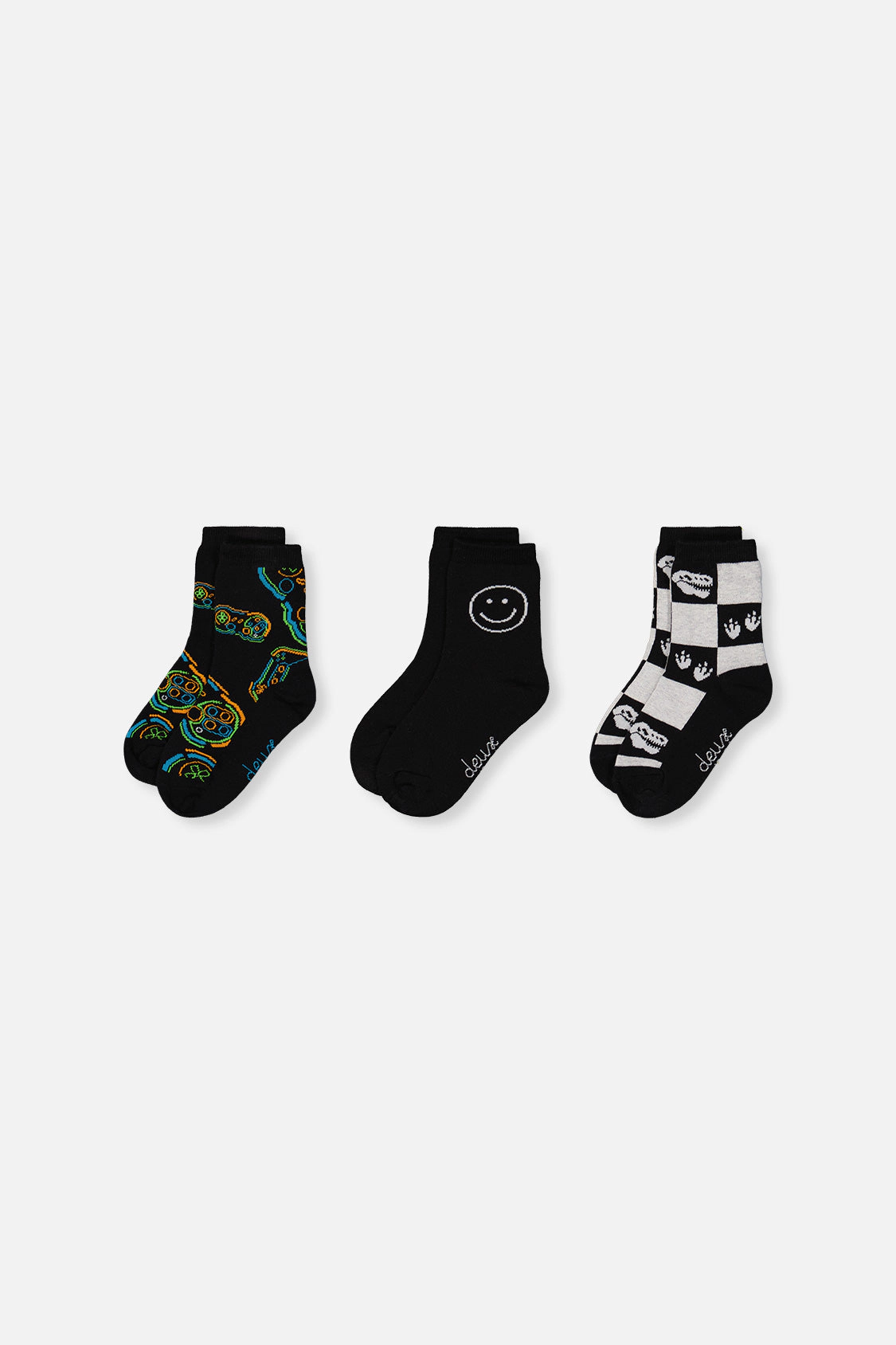Deux par Boys Checkered, Smiley Face and Game Controller Print Ribbed Cuff Socks
