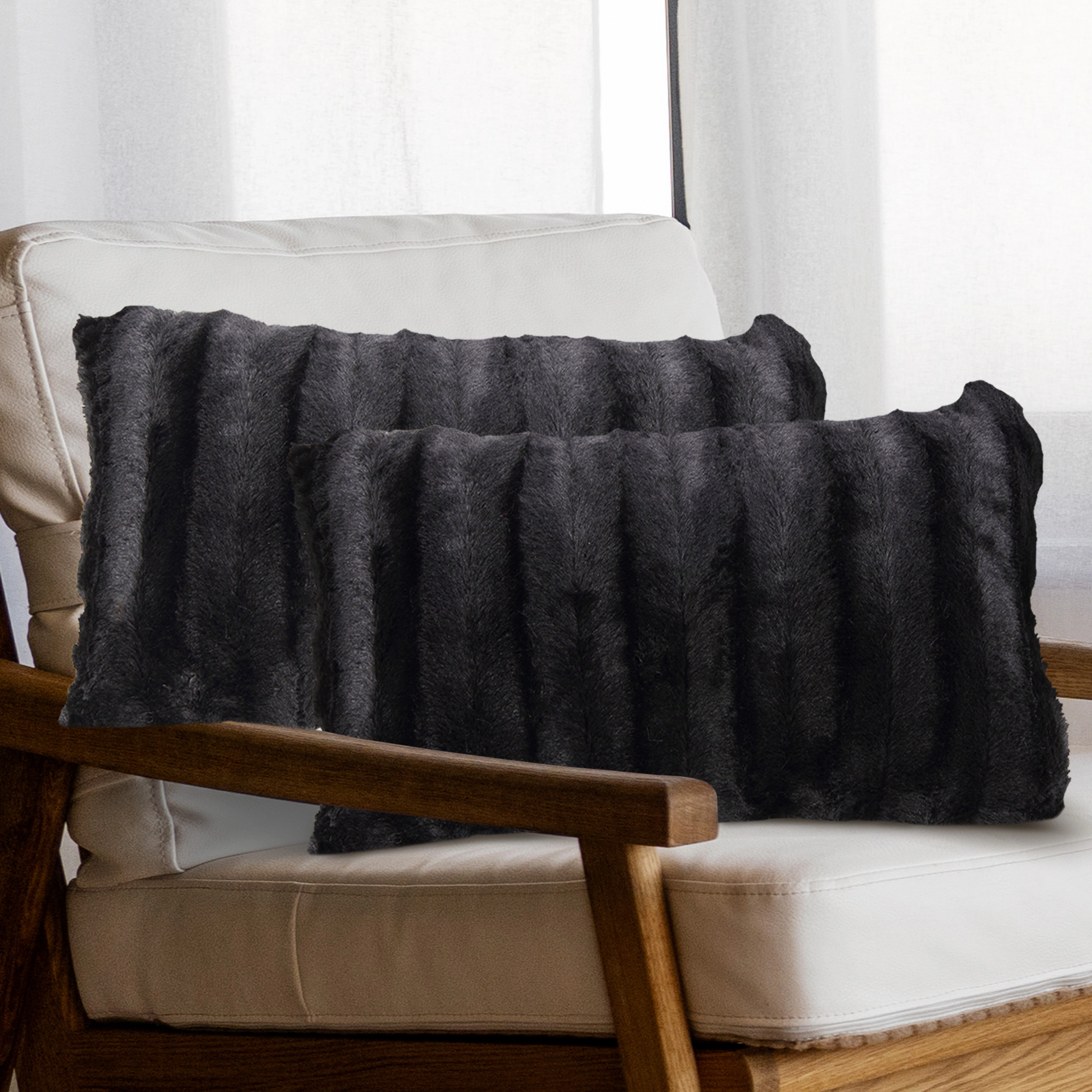 Cheer Collection 12 x 20-Inch Embossed Faux Fur Lumbar Throw Pillow Cover (Gray)