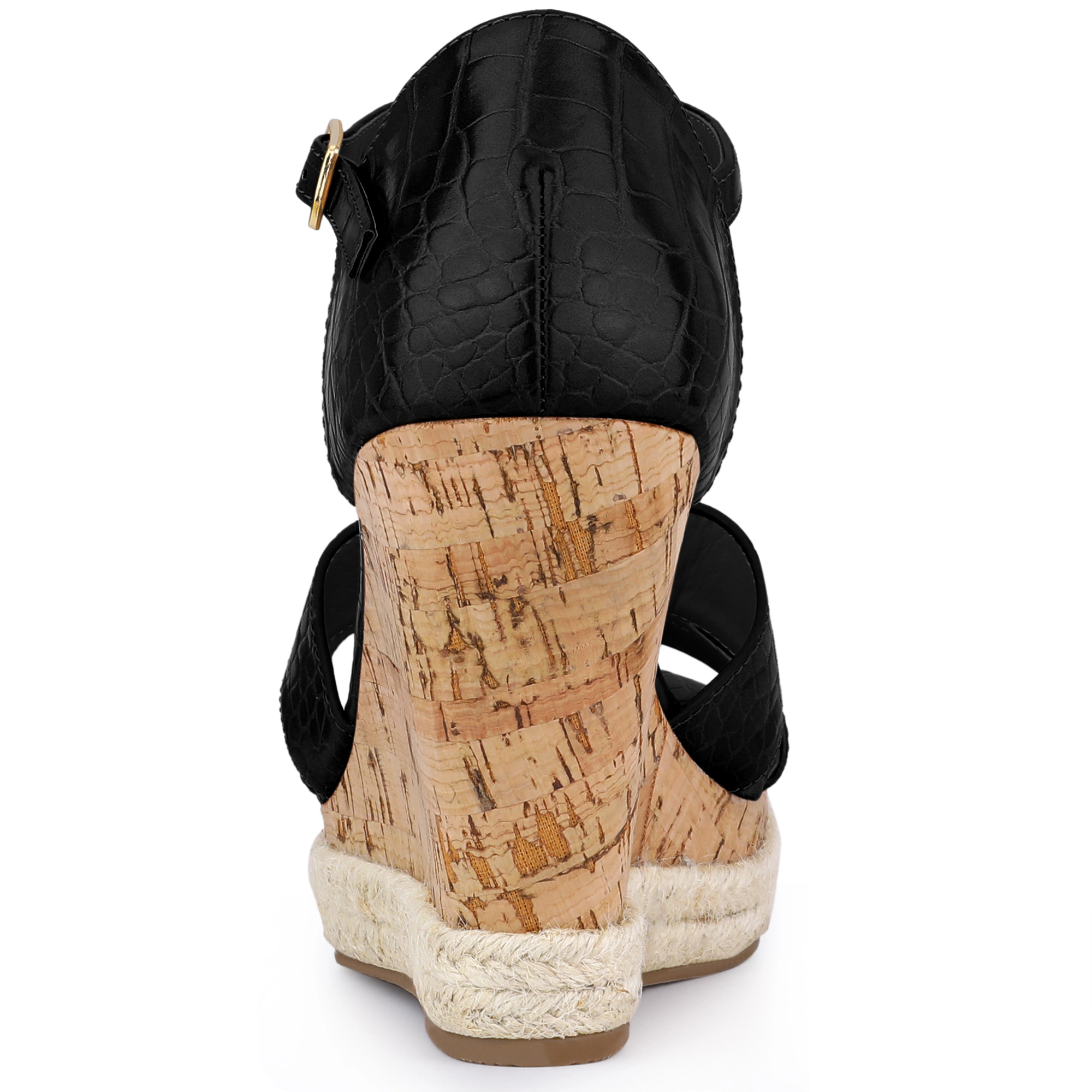BLISSFUL STEP Women's Cork Platform Wedge Heel Open Toe Buckle Sandals