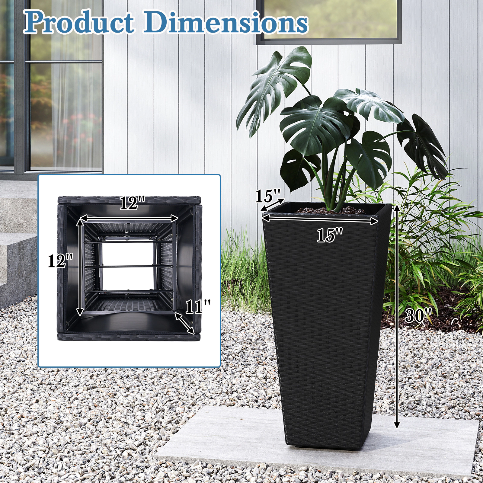 SUGIFT Set of 2 Black 30-in Tall Rattan Style Planters with Open-Ended Base 15-in W 15-in D 66-lb Pot Capacity