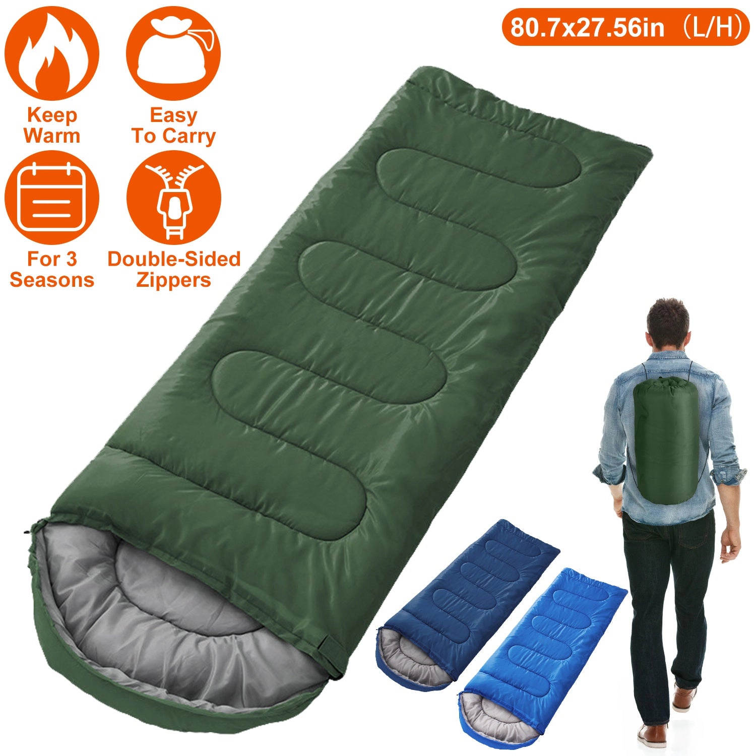 GBruno 3-Season Camping Sleeping Bag With Carry