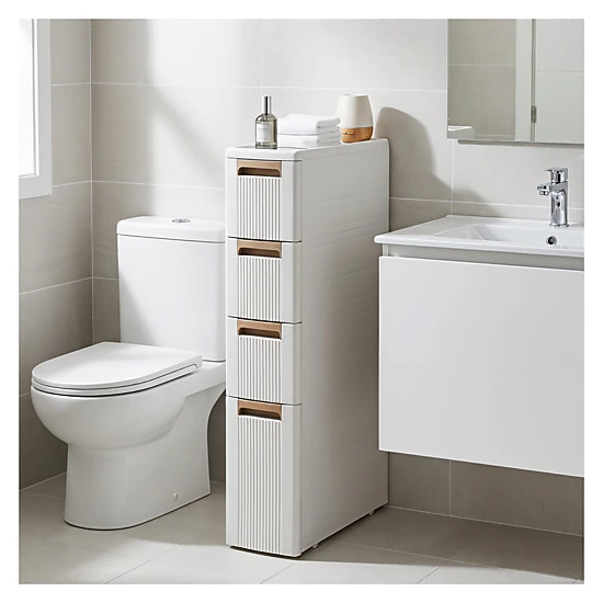 Glintex 4-Drawer Narrow Rolling Cart with Deep Bottom Drawer and Anti-Tip Kit, Beige