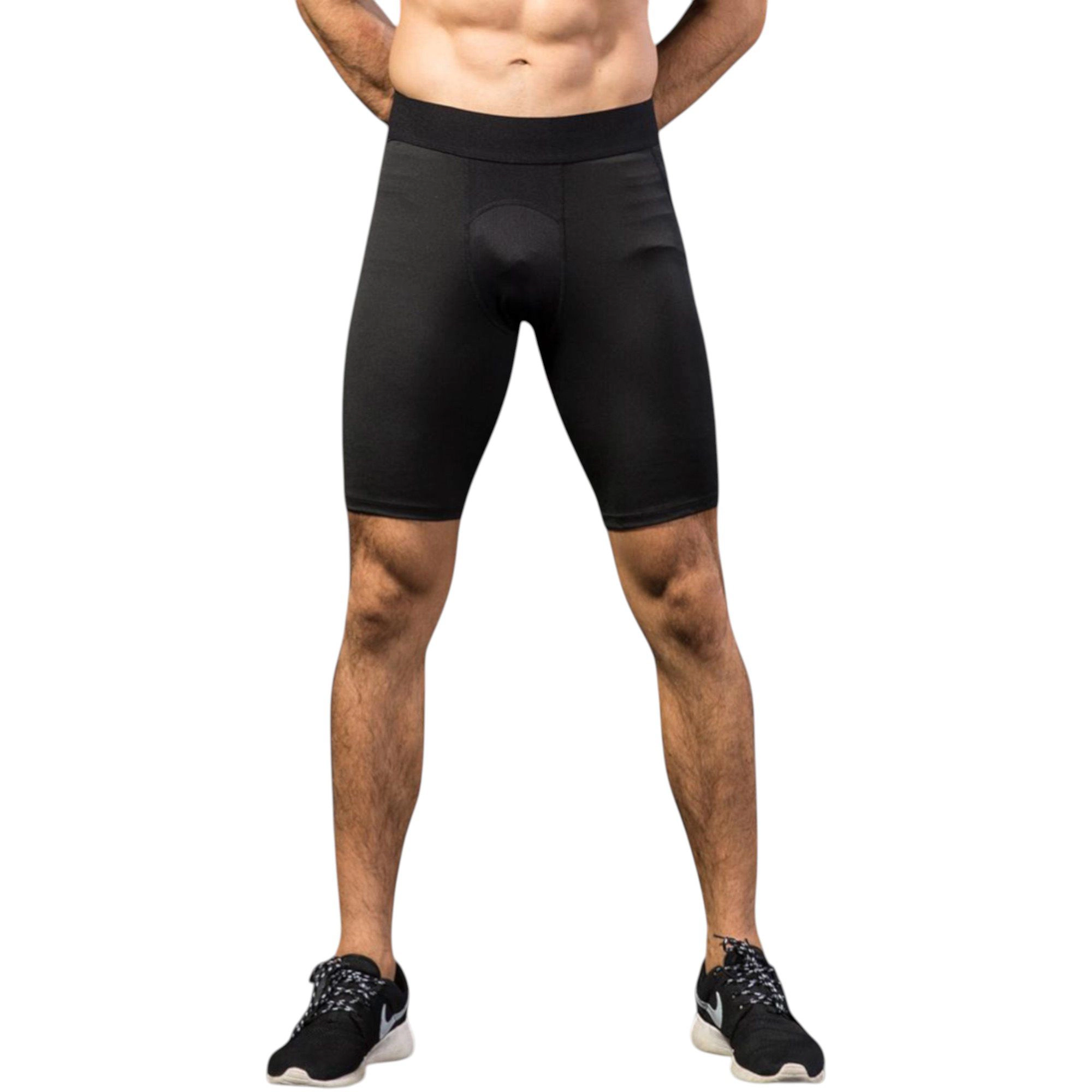 Anna-Kaci Men's Padded Compression Cycling Shorts with Wide Waistband and Mid-Thigh Length