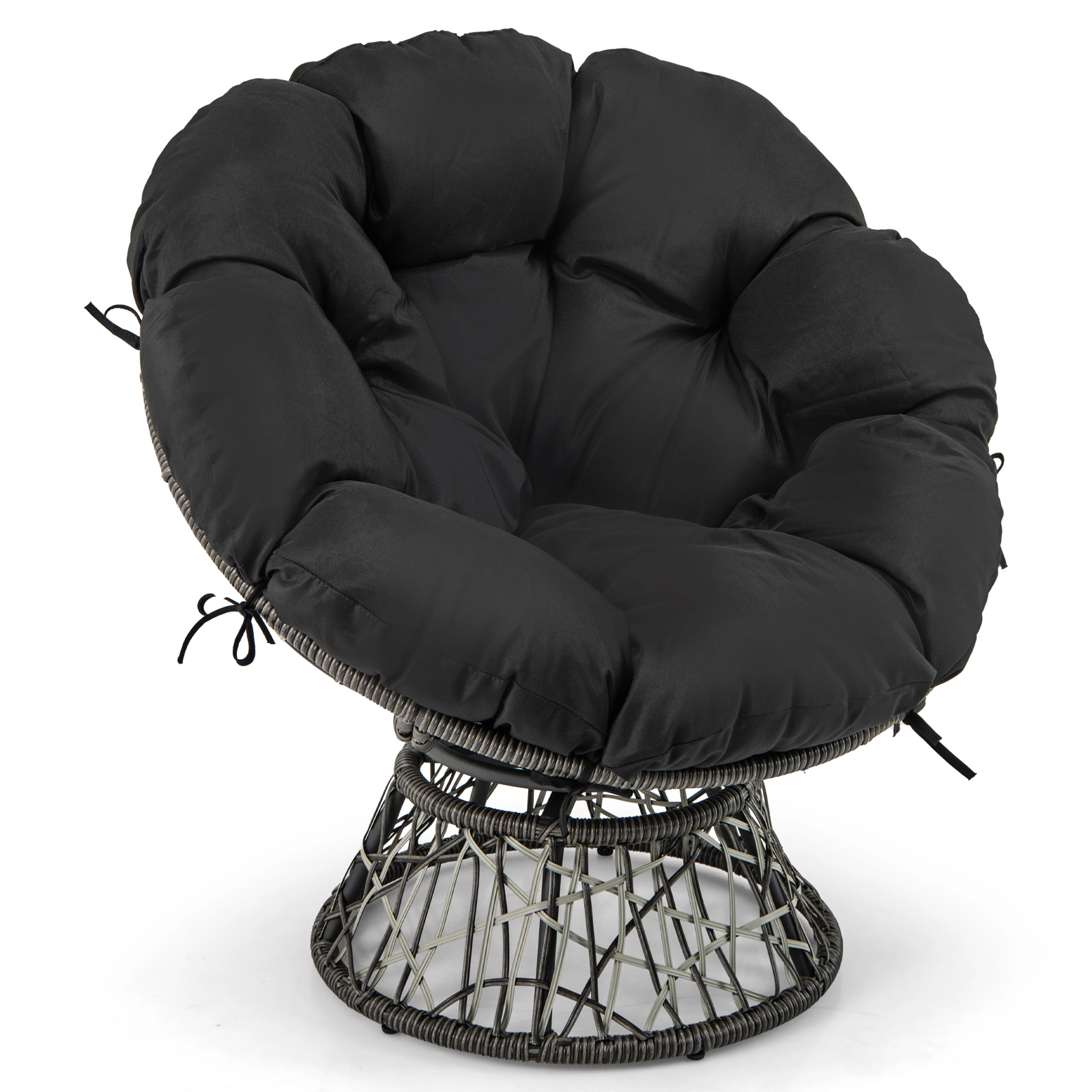 LJG PE Wicker Papasan Chair with Thick and Removable Cushion