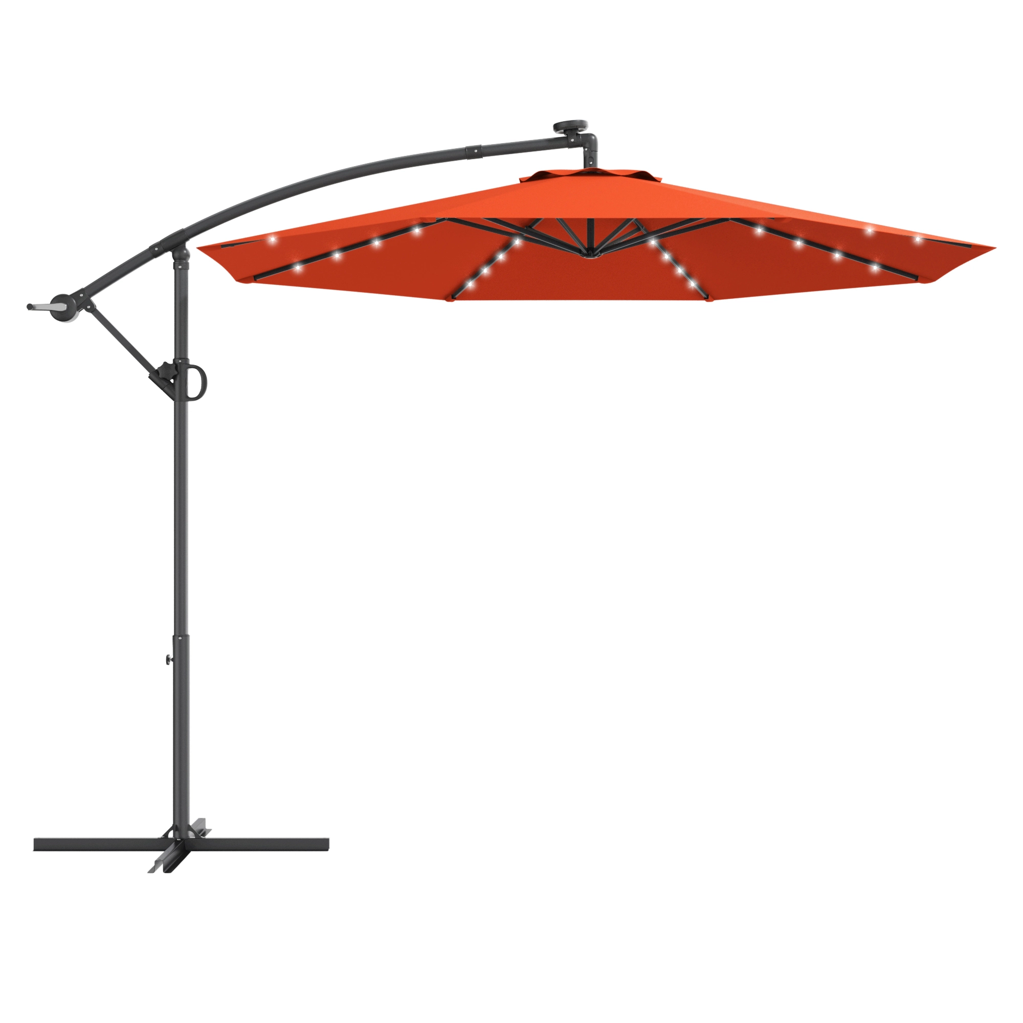 SUGIFT 10-ft 360° Rotation Solar Powered LED Offset Patio Umbrella with 32 Lights without Weight Base Orange