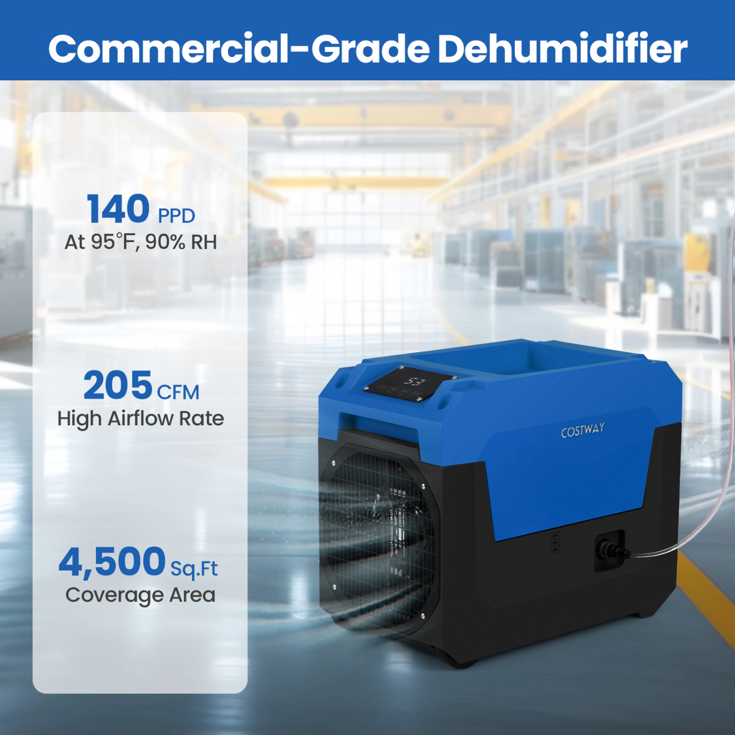 LJG 140 Pints Commercial Dehumidifier with Pump and Drain Hose