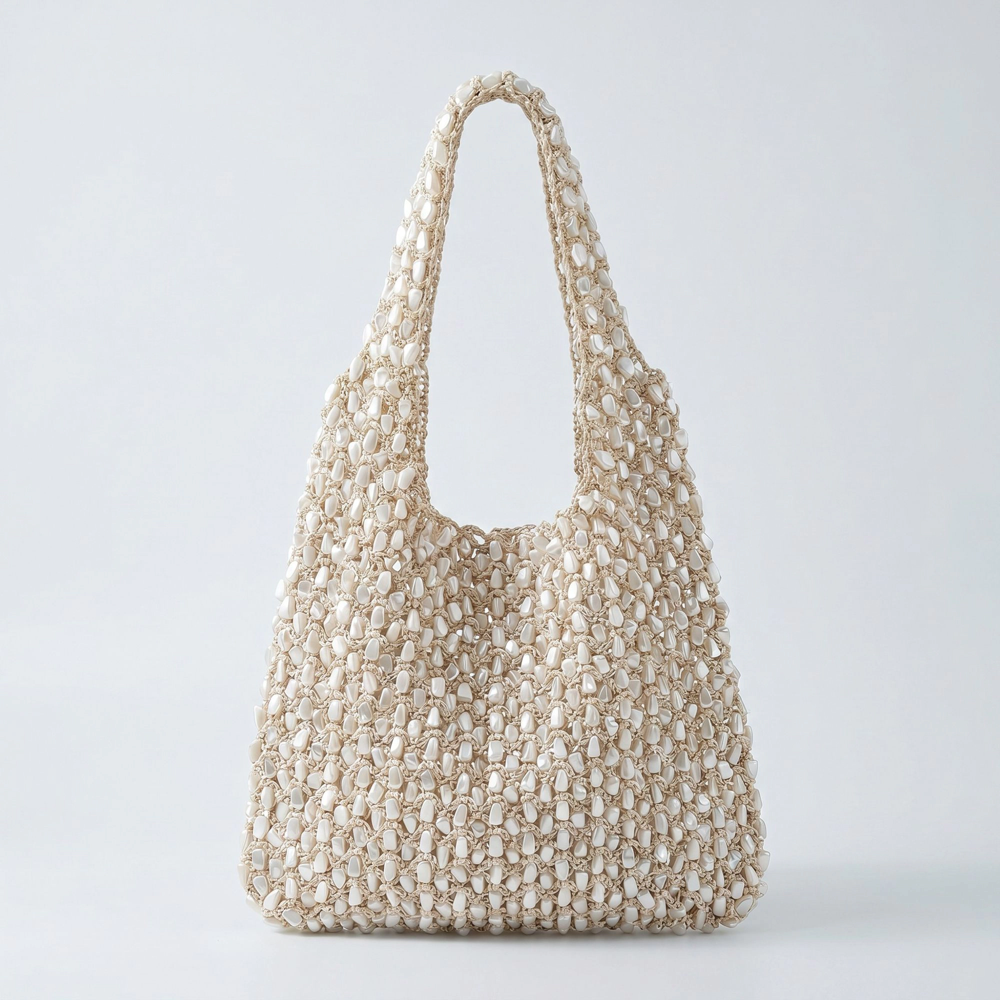 Alilang Women's Beaded Shoulder Bag with Macrame Open Weave Double Strap Design
