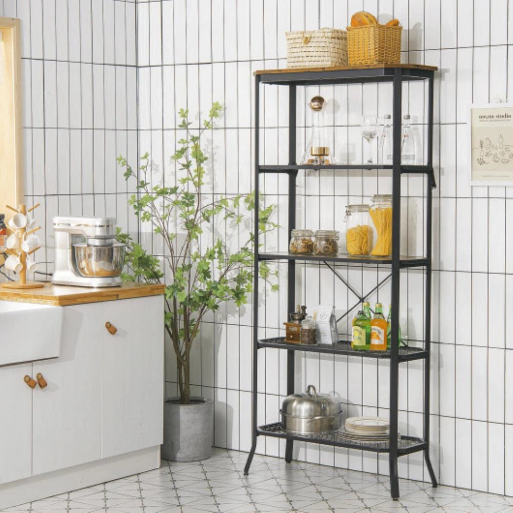 Hivvago Industrial 5-Layer Bookshelf with Out-Stretched Legs-Rustic Brown