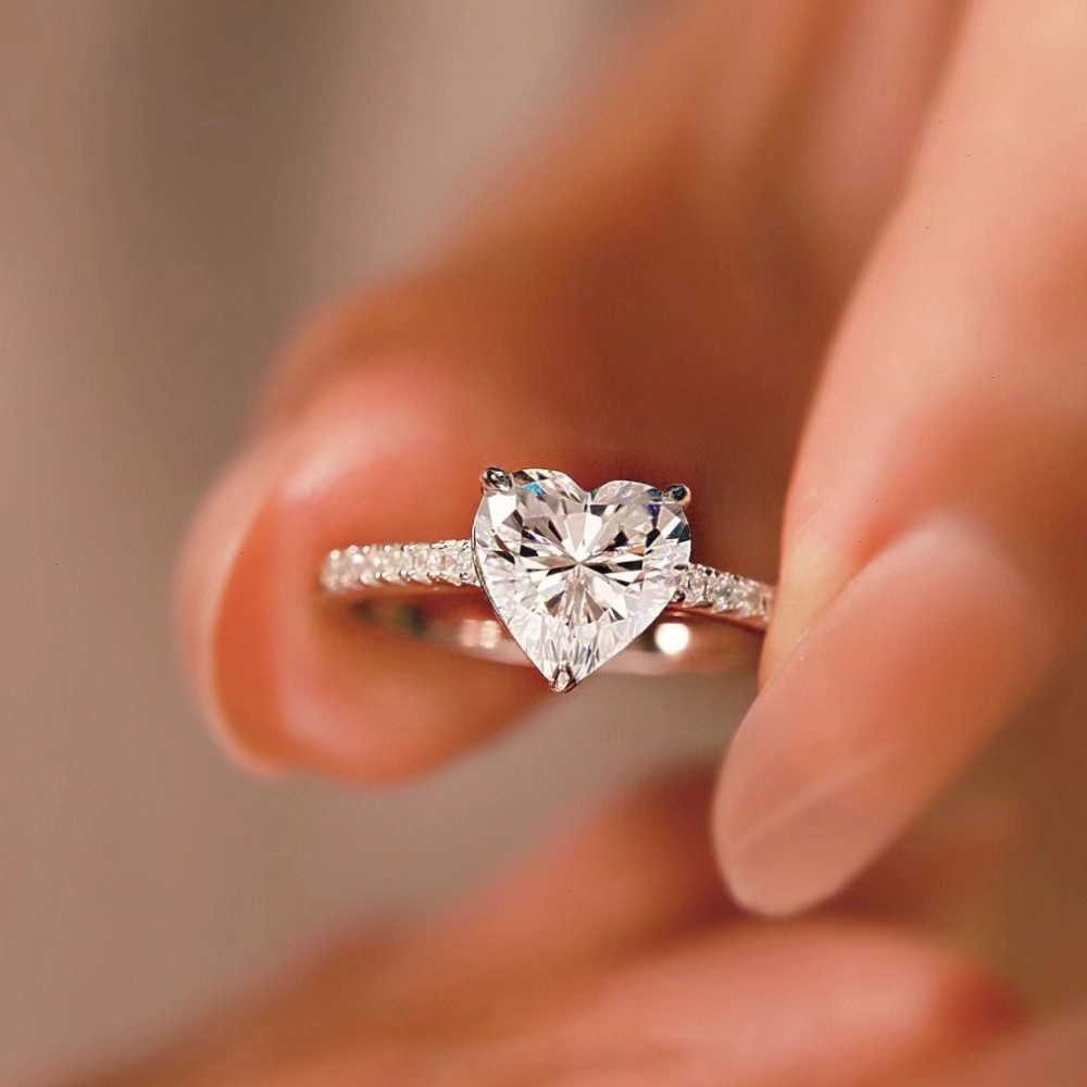 Wardrobe Whimsy Heart‑Cut Cubic Zirconia Pave Shank Silver‑Tone Engagement Ring