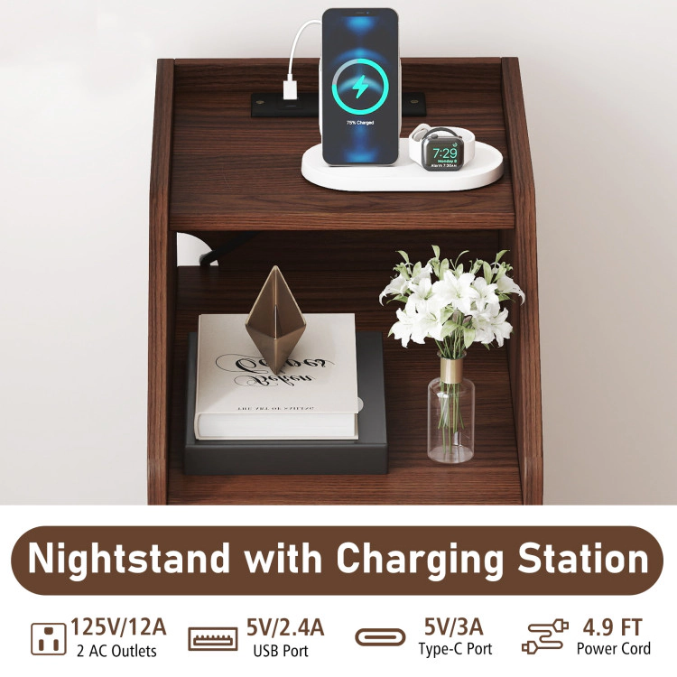 Hivvago Set Of 2 Side End Tables With Charging Station Sofa Couch Tables With Shelf Drawers