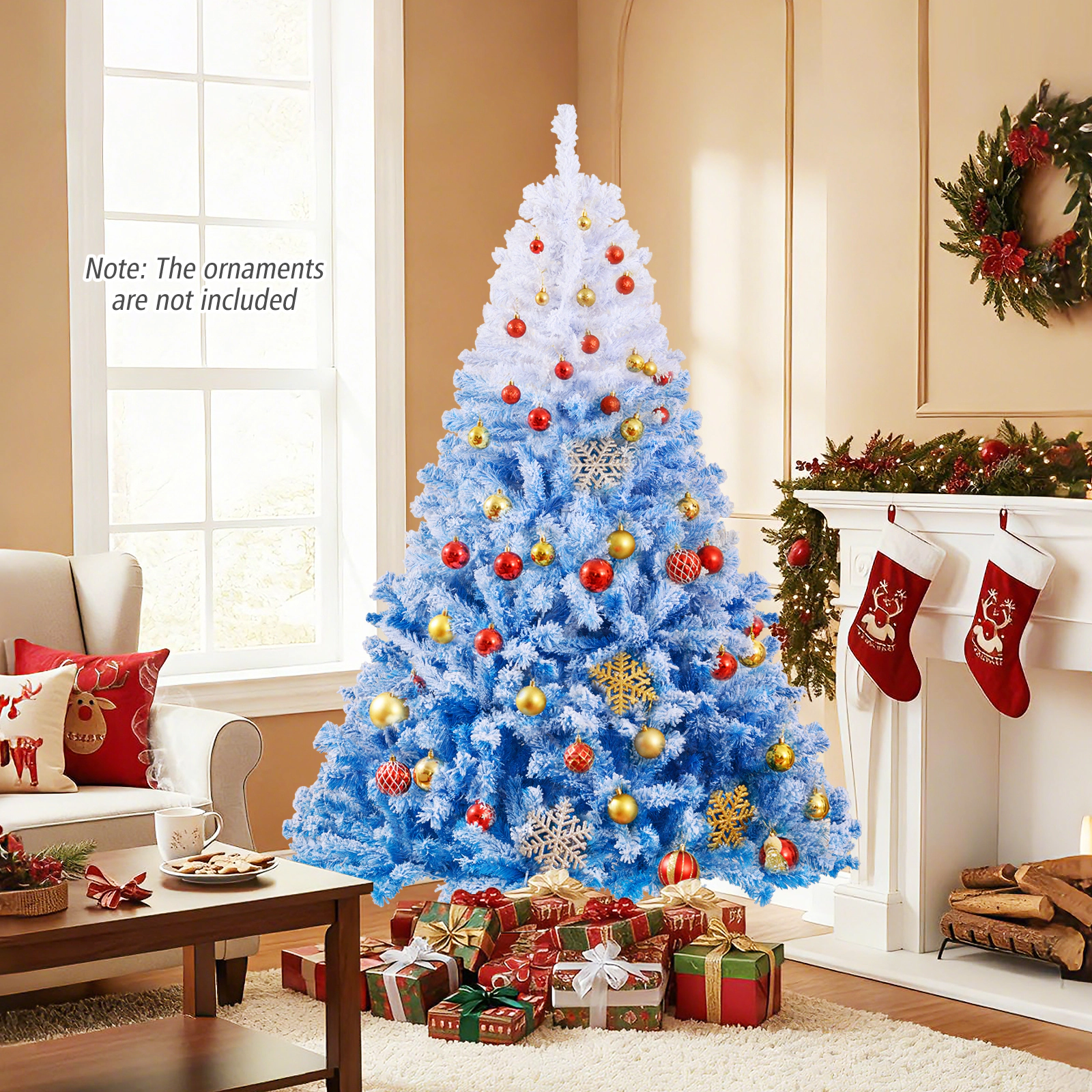 SlickBlue Artificial Snow Flocked Christmas Tree with 8 Light Modes