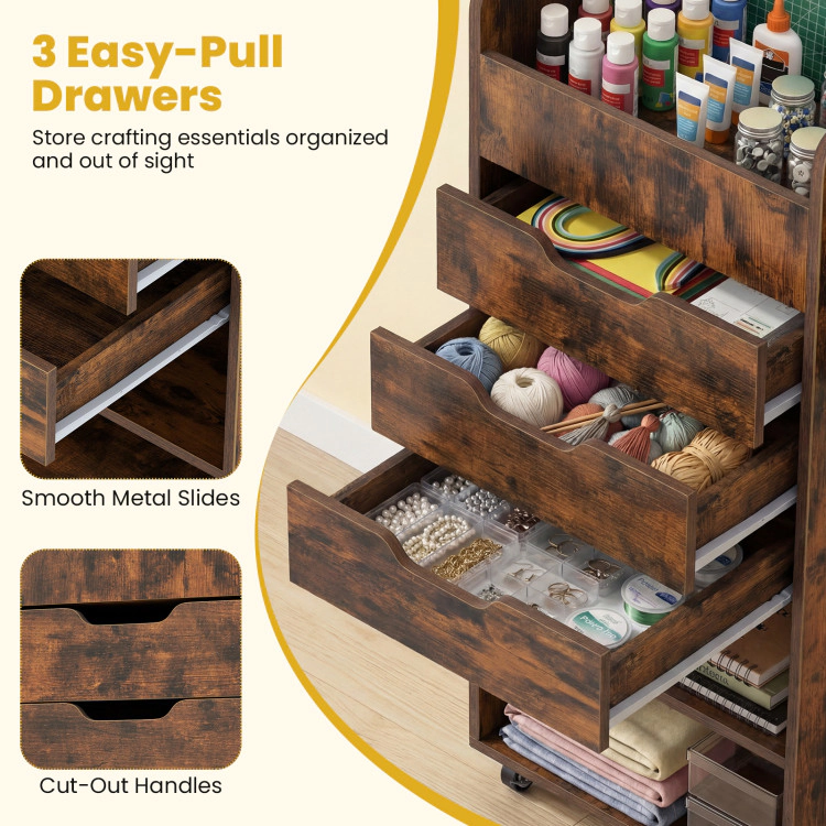 Hivvago Utility Trolley with Open Shelves and 3 Drawers