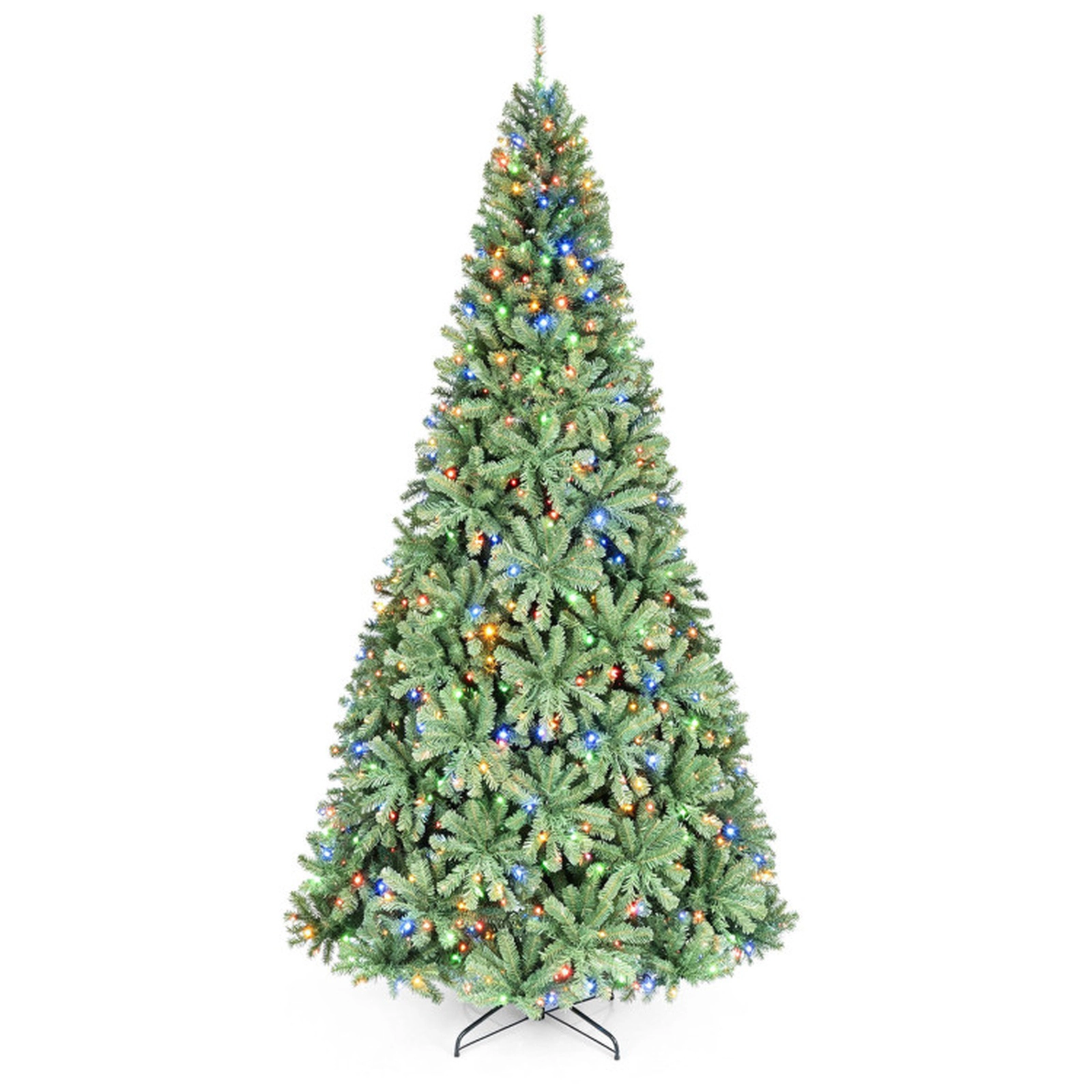 SUGIFT Full Shape Pre-Lit Artificial Christmas Tree with 2 Lighting Colors and Metal Stand 9-ft Green with 750 LED