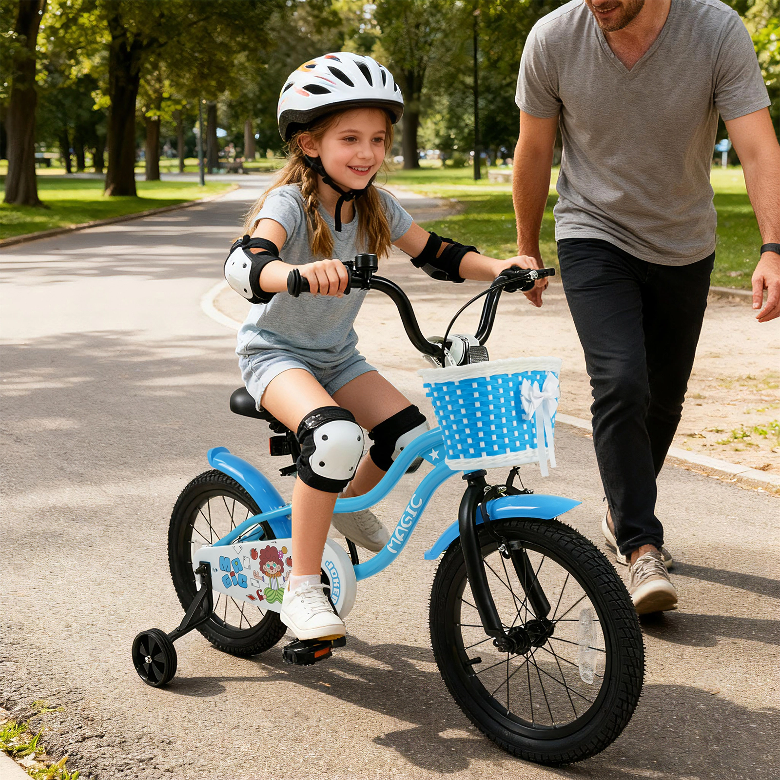 LJG Kids Bike with Training Wheels and Basket Navy Color-12