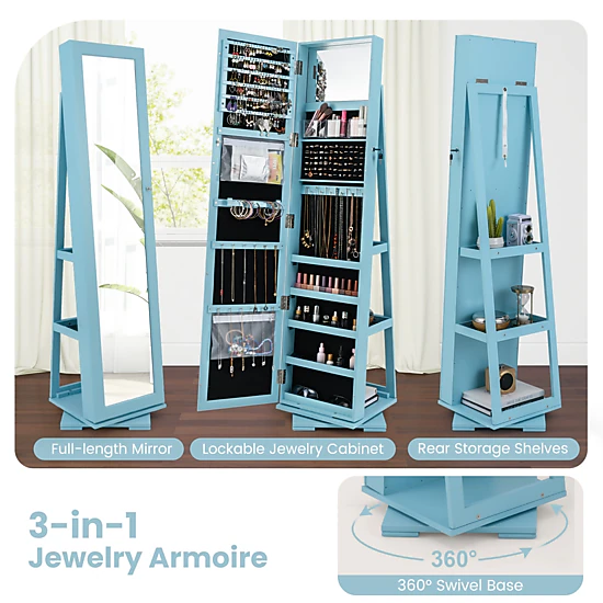 SlickBlue Rotating Mirror Jewelry Cabinet With Storarage 
