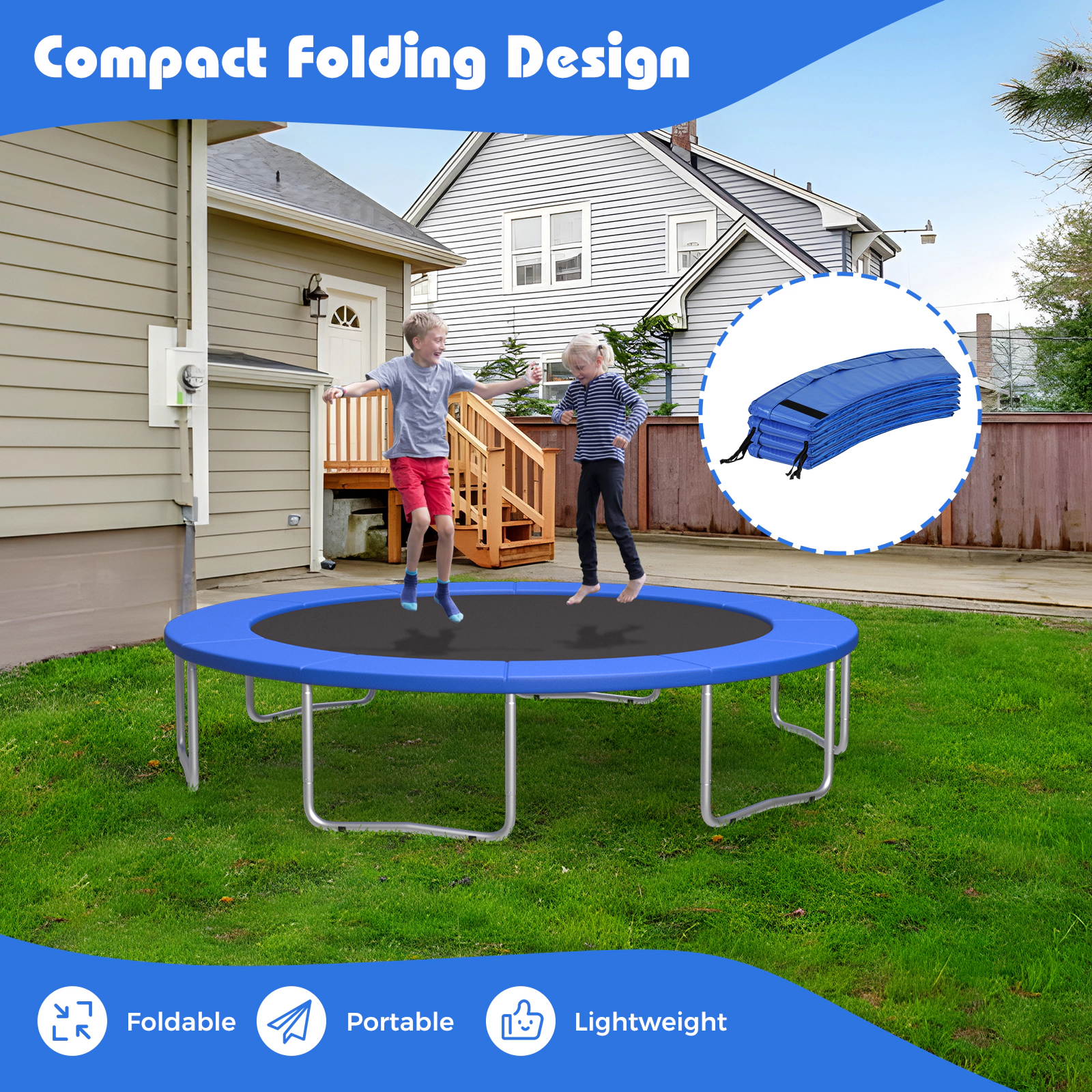 SUGIFT Kids 15-ft Trampoline Safety Pad Replacement Spring Cover with Fixing Straps 11.8-in W Blue